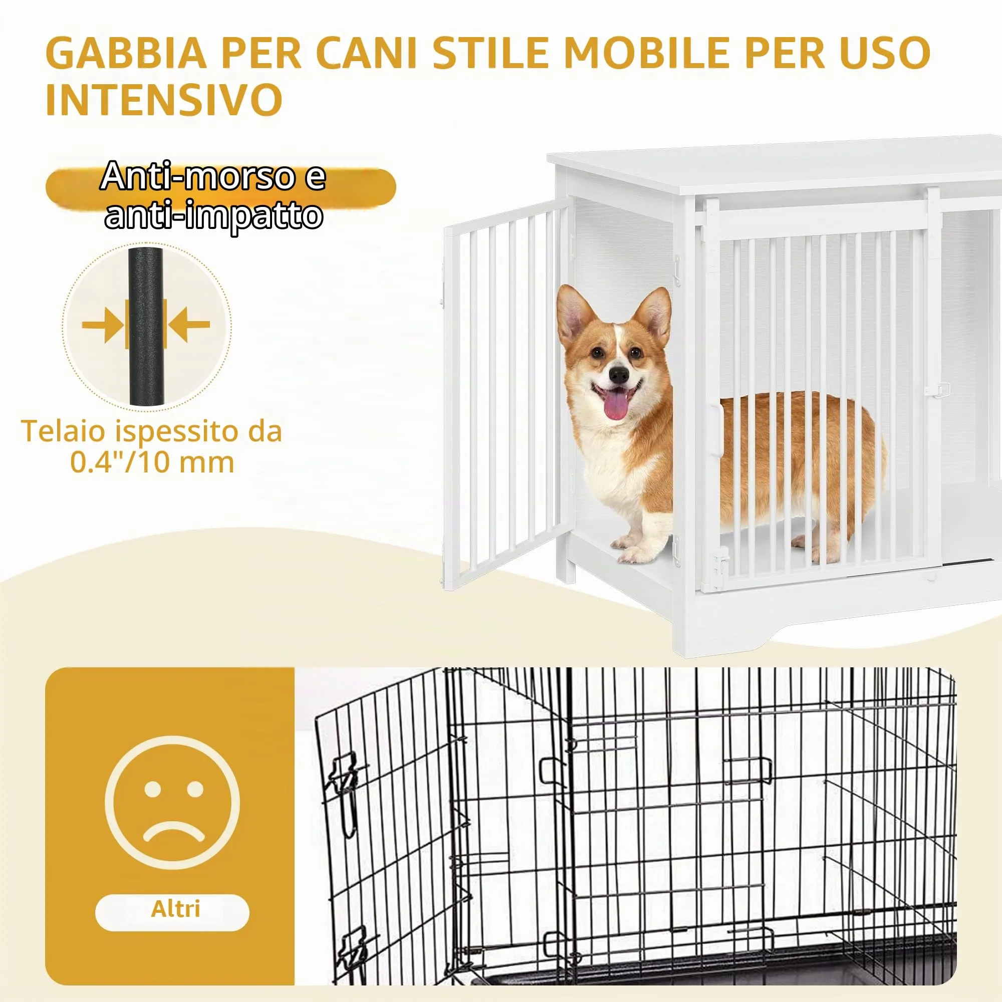 Hzuaneri 81cm Gabbia per Cani, Tavolo Supplemento, Nicchia Moderna per Cani, Gabbia per Cuccioli, Casetta per Animali, 2 porte, 55 x 81 x 67,5 cm, Bianco DFC83613W - immagine 4