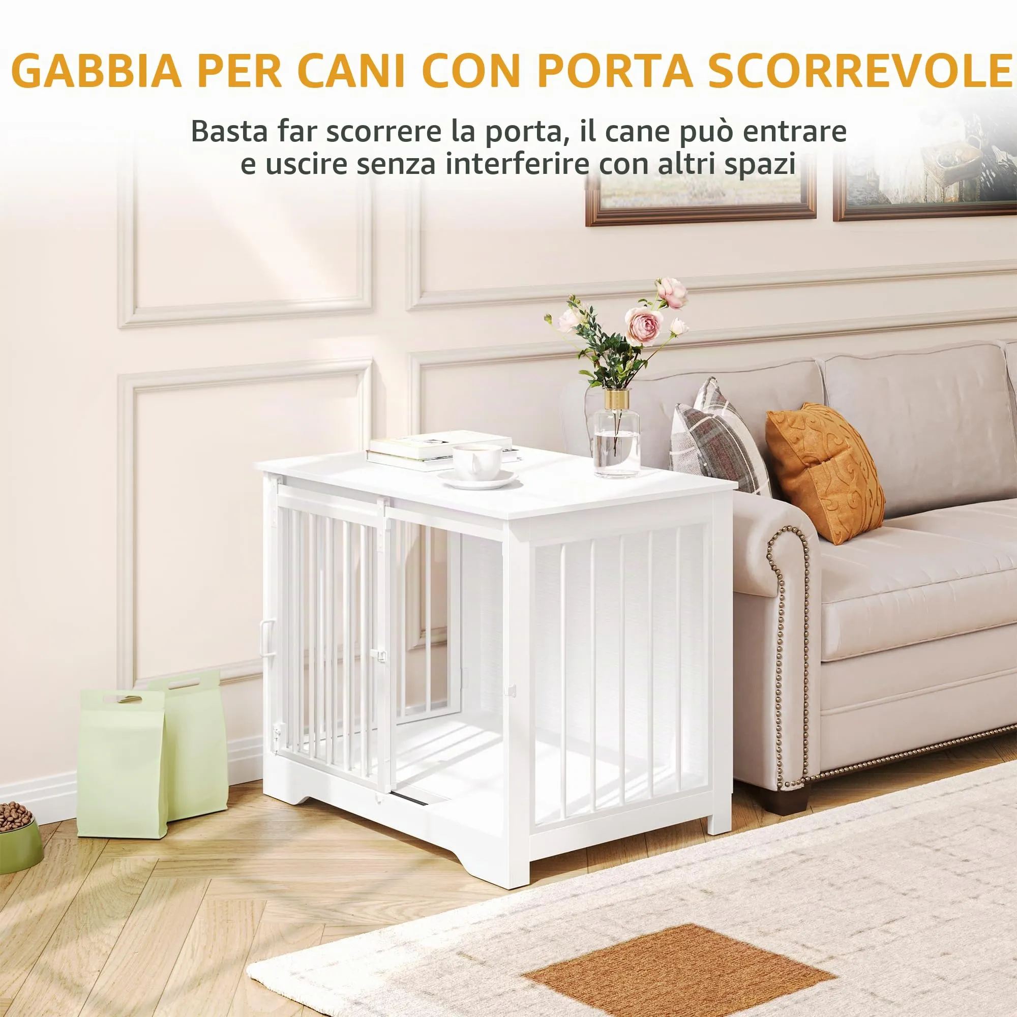 Hzuaneri 81cm Gabbia per Cani, Tavolo Supplemento, Nicchia Moderna per Cani, Gabbia per Cuccioli, Casetta per Animali, 2 porte, 55 x 81 x 67,5 cm, Bianco DFC83613W - immagine 6