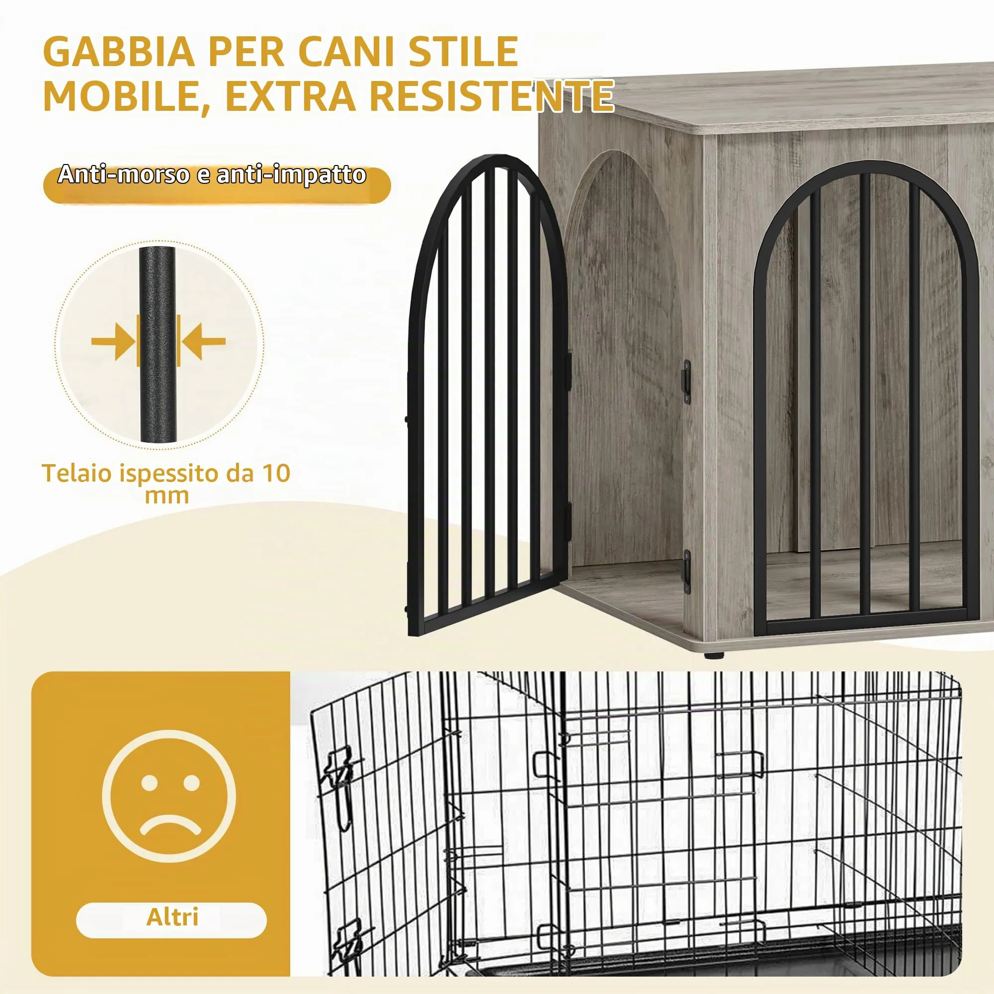 Hzuaneri 80 cm Gabbia per Cani, Tavolo Supplemento, Cuccia Moderna per Cani Interno, Gabbia per Cuccioli, Casetta per Animali, 3 Porte, Porta ad Arco, 56 x 80 x 61 cm, Avorio Chiaro DFC85105B - immagine 4