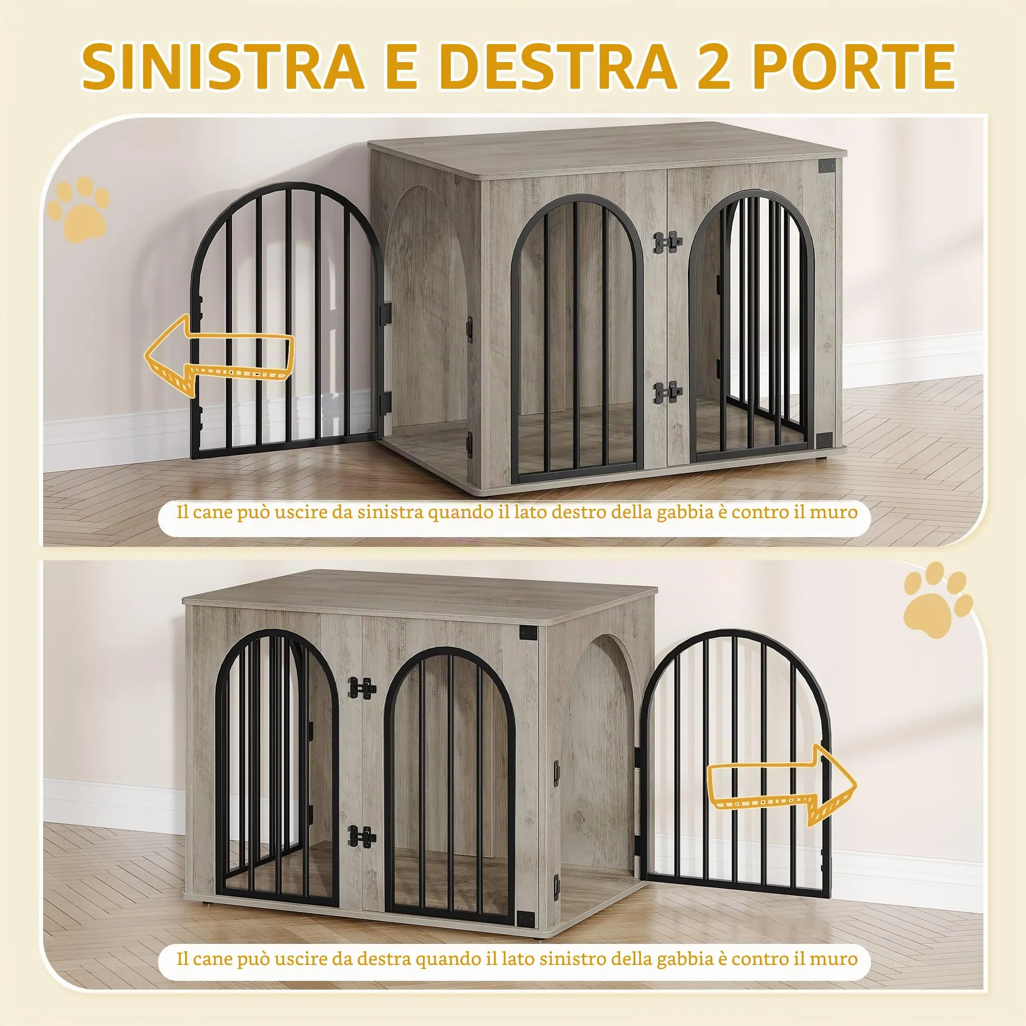 Hzuaneri 80 cm Gabbia per Cani, Tavolo Supplemento, Cuccia Moderna per Cani Interno, Gabbia per Cuccioli, Casetta per Animali, 3 Porte, Porta ad Arco, 56 x 80 x 61 cm, Avorio Chiaro DFC85105B - immagine 5