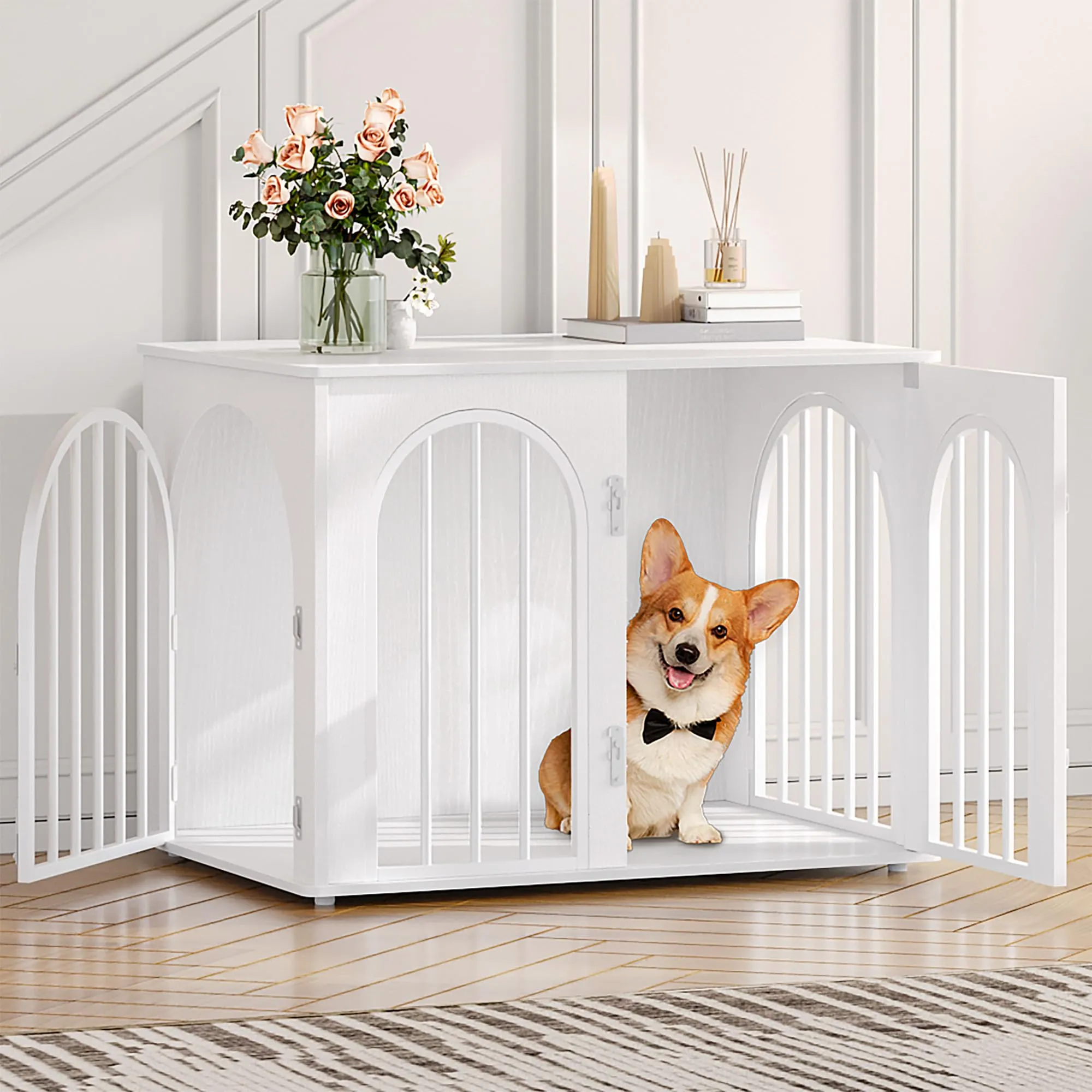 Hzuaneri 80 cm Gabbia per Cani, Bianco Tavolo Supplemento - immagine 1
