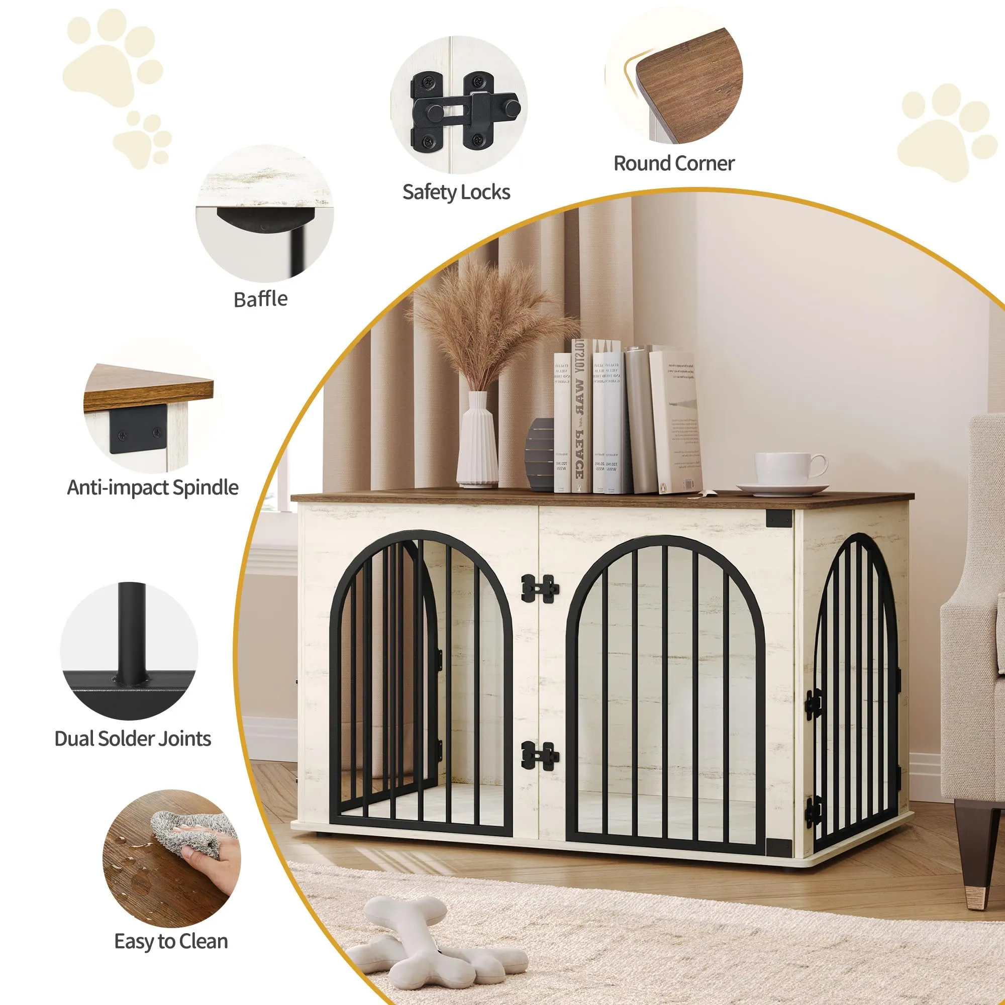 Hzuaneri 100cm Gabbia per Cani, Bianco e Marrone Tavolo Supplemento - immagine 6