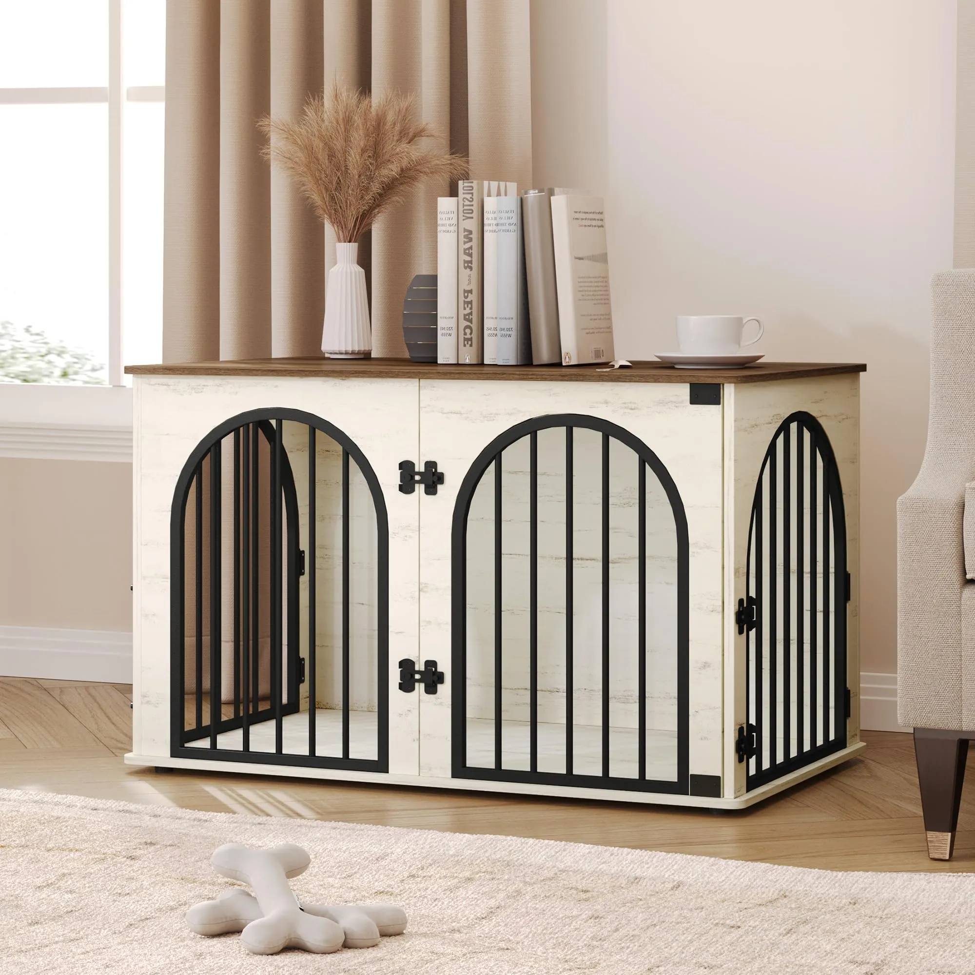 Hzuaneri 100cm Gabbia per Cani, Bianco e Marrone Tavolo Supplemento - immagine 7