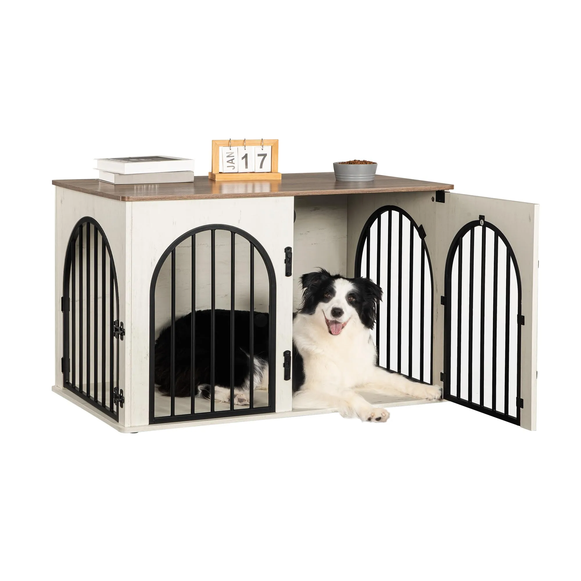 Hzuaneri 100cm Gabbia per Cani, Bianco e Marrone Tavolo Supplemento - immagine 8