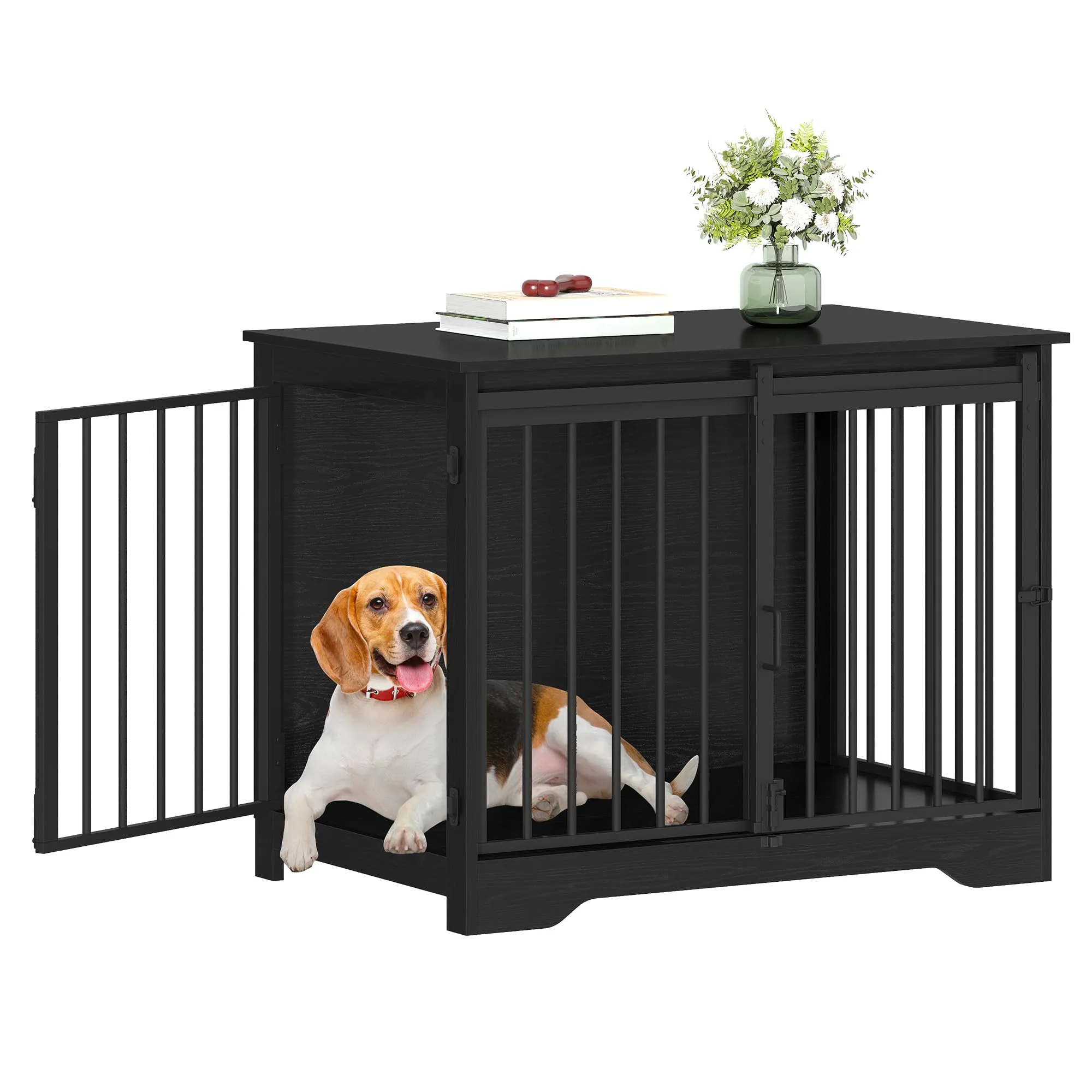 Hzuaneri 81cm Gabbia per Cani, Tavolo Supplemento, Nicchia Moderna per Cani, Gabbia per Cuccioli, Casetta per Animali, 2 porte, 55 x 81 x 67,5 cm, Nero DFC83604B - immagine 1