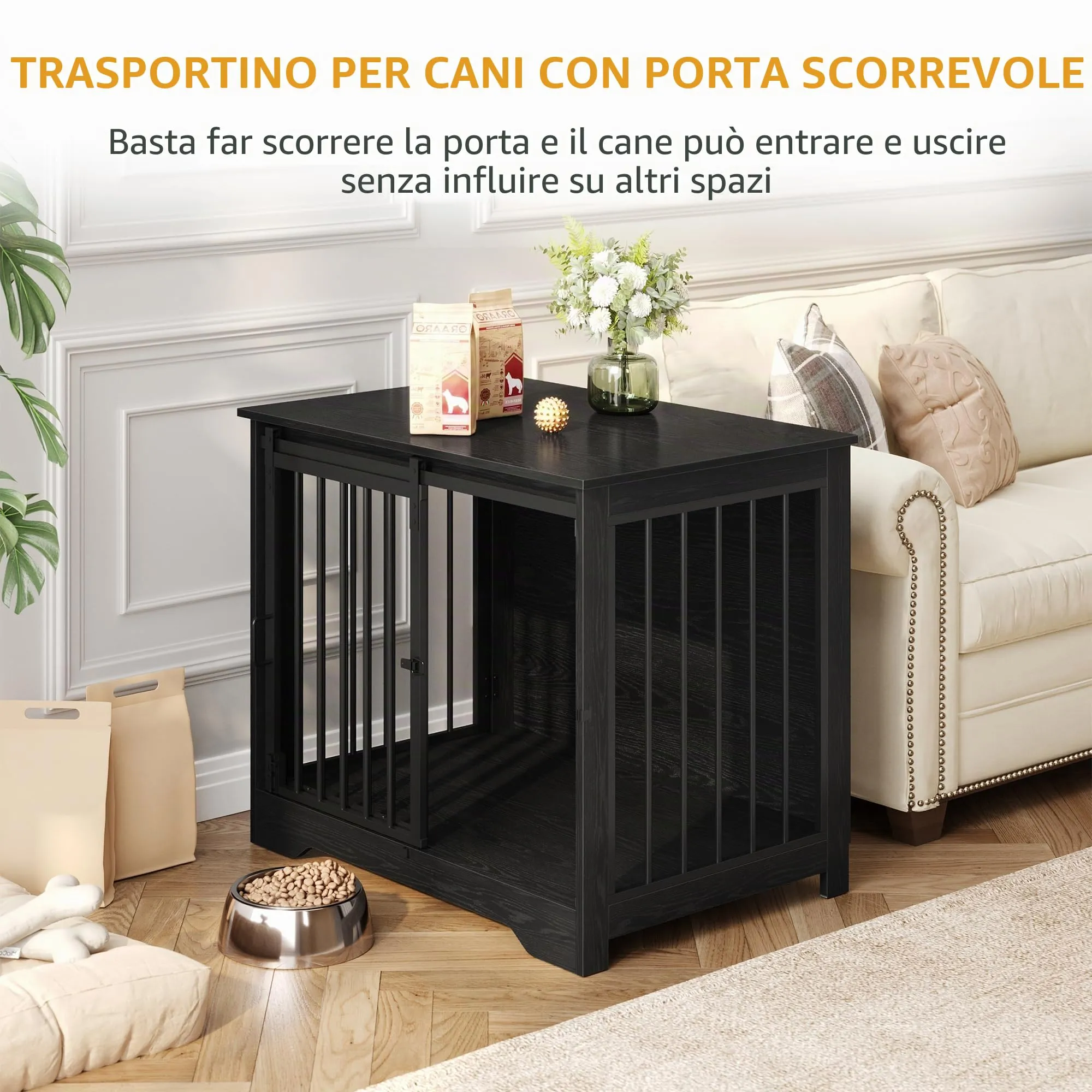 Hzuaneri 81cm Gabbia per Cani, Tavolo Supplemento, Nicchia Moderna per Cani, Gabbia per Cuccioli, Casetta per Animali, 2 porte, 55 x 81 x 67,5 cm, Nero DFC83604B - immagine 4