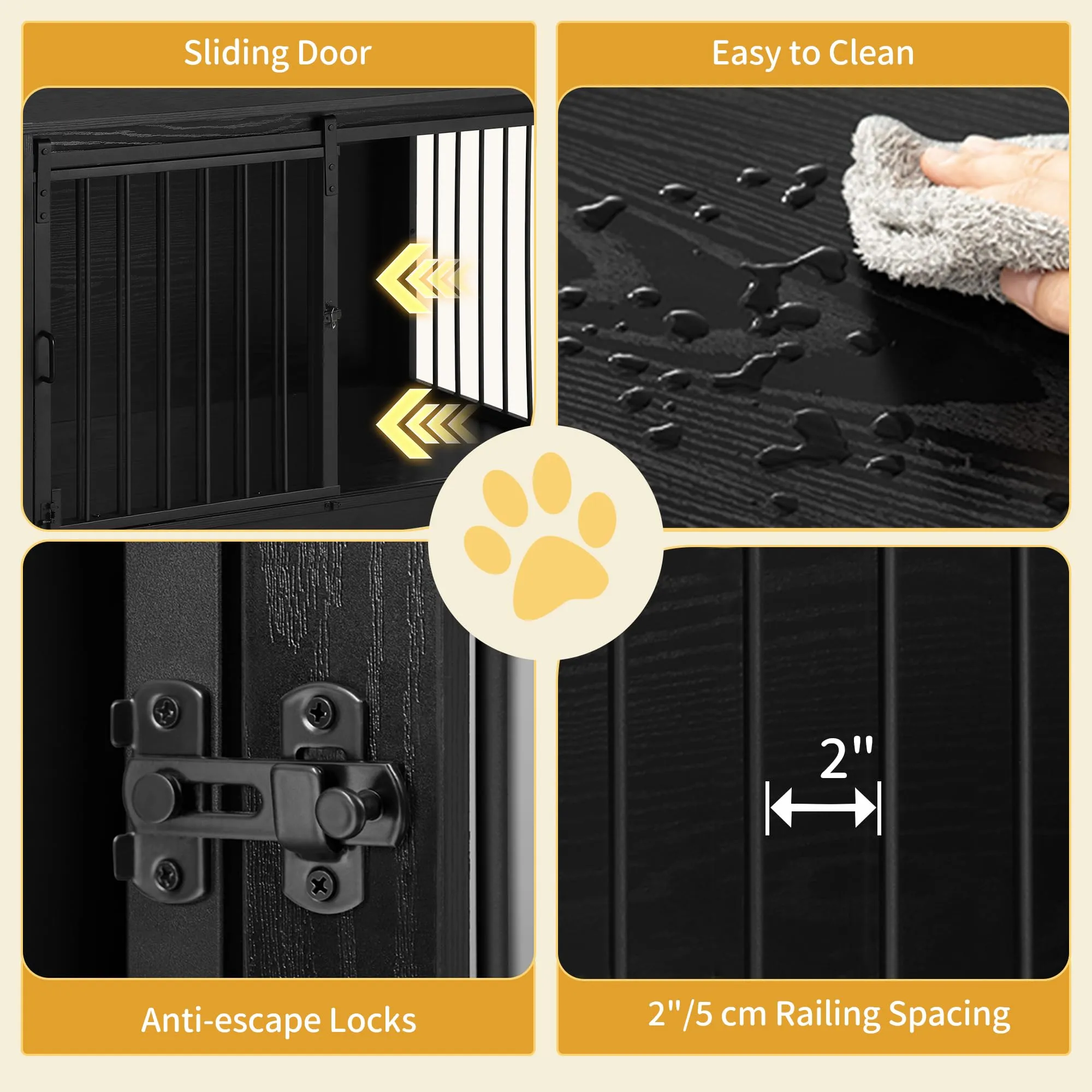 Hzuaneri 81cm Gabbia per Cani, Tavolo Supplemento, Nicchia Moderna per Cani, Gabbia per Cuccioli, Casetta per Animali, 2 porte, 55 x 81 x 67,5 cm, Nero DFC83604B - immagine 6
