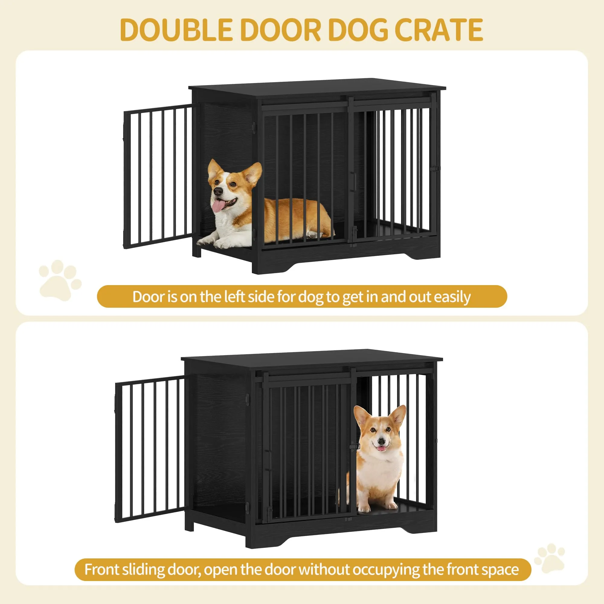 Hzuaneri 81cm Gabbia per Cani, Tavolo Supplemento, Nicchia Moderna per Cani, Gabbia per Cuccioli, Casetta per Animali, 2 porte, 55 x 81 x 67,5 cm, Nero DFC83604B - immagine 7
