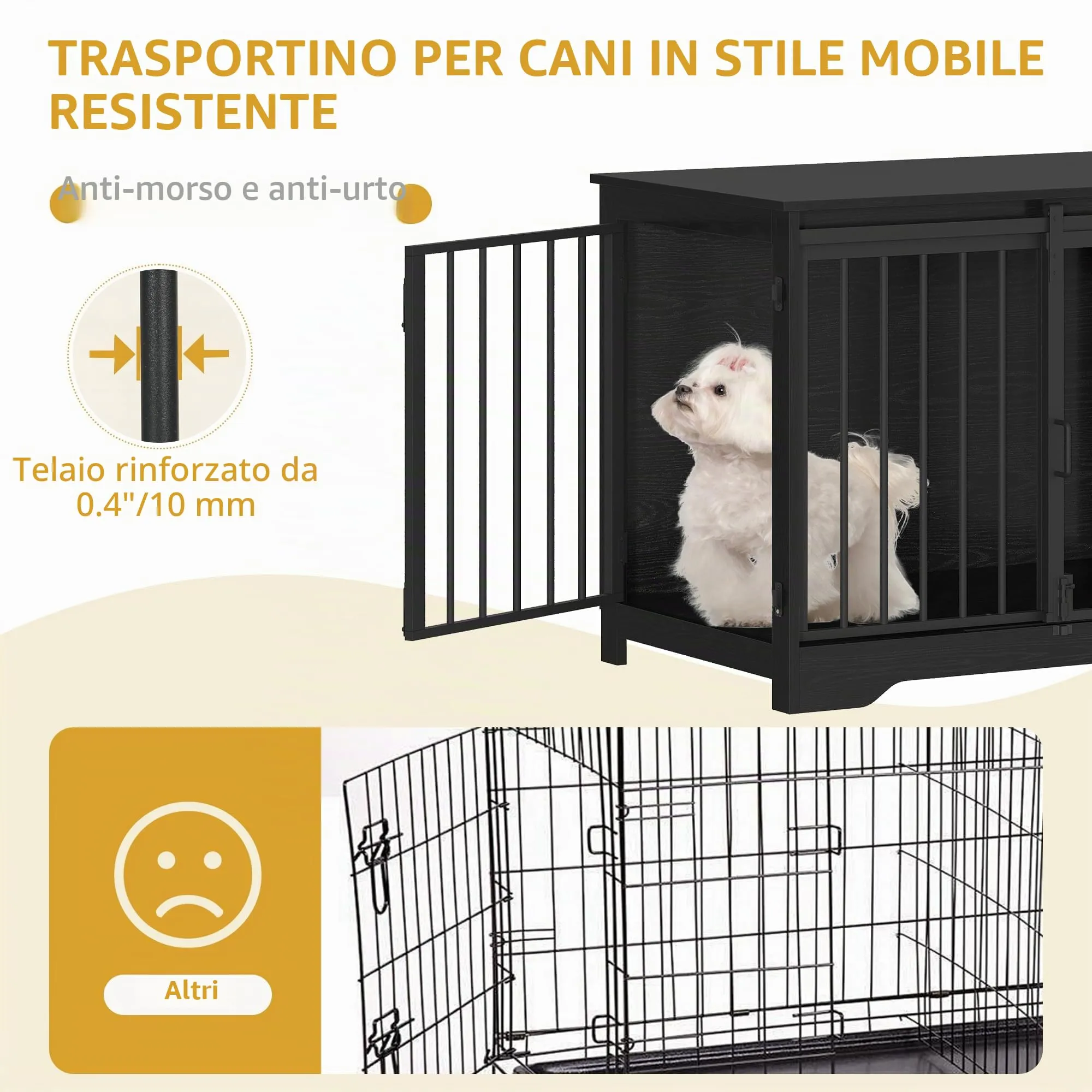 Hzuaneri 81cm Gabbia per Cani, Tavolo Supplemento, Nicchia Moderna per Cani, Gabbia per Cuccioli, Casetta per Animali, 2 porte, 55 x 81 x 67,5 cm, Nero DFC83604B - immagine 8