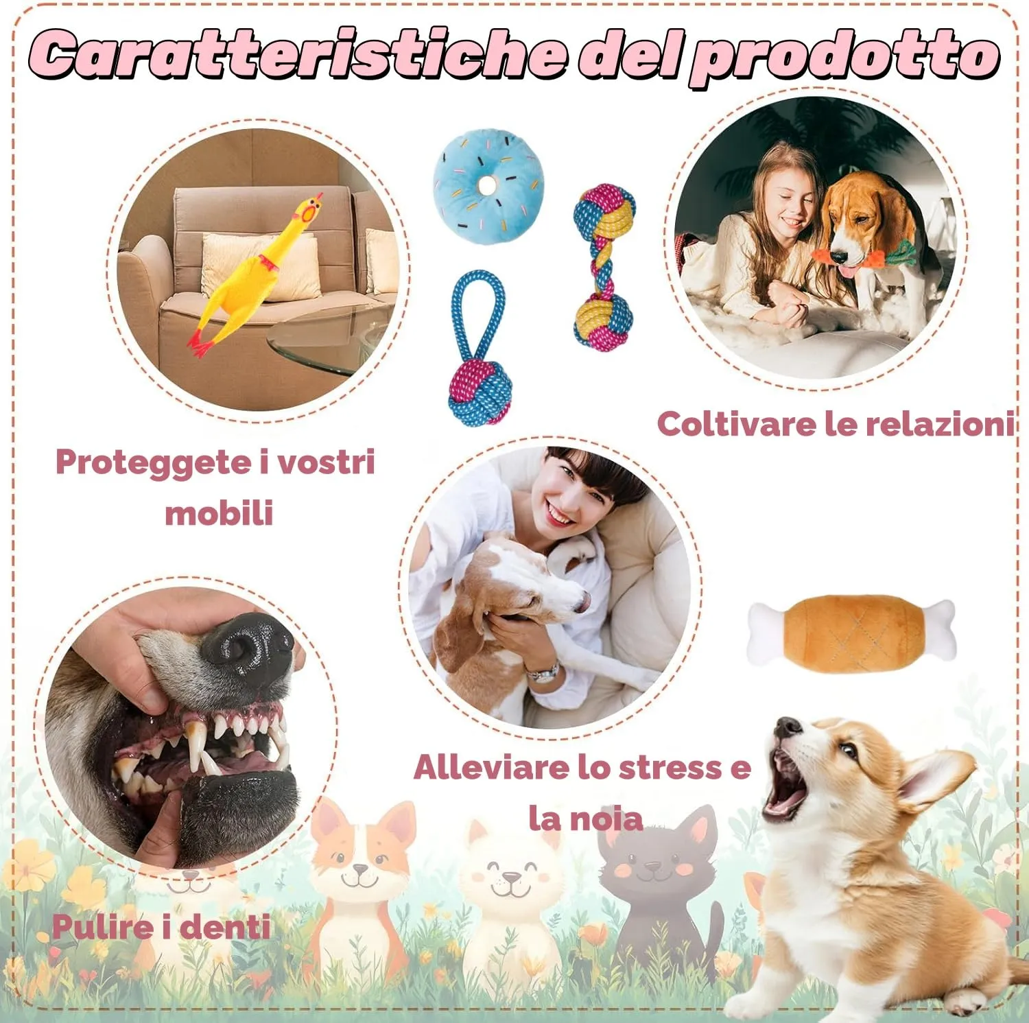 Voarge 9 Pezzi Giochi per Cani, Palline da gioco interattive Corde per masticare e dentizione Selezione di vari giocattoli per animali - immagine 3