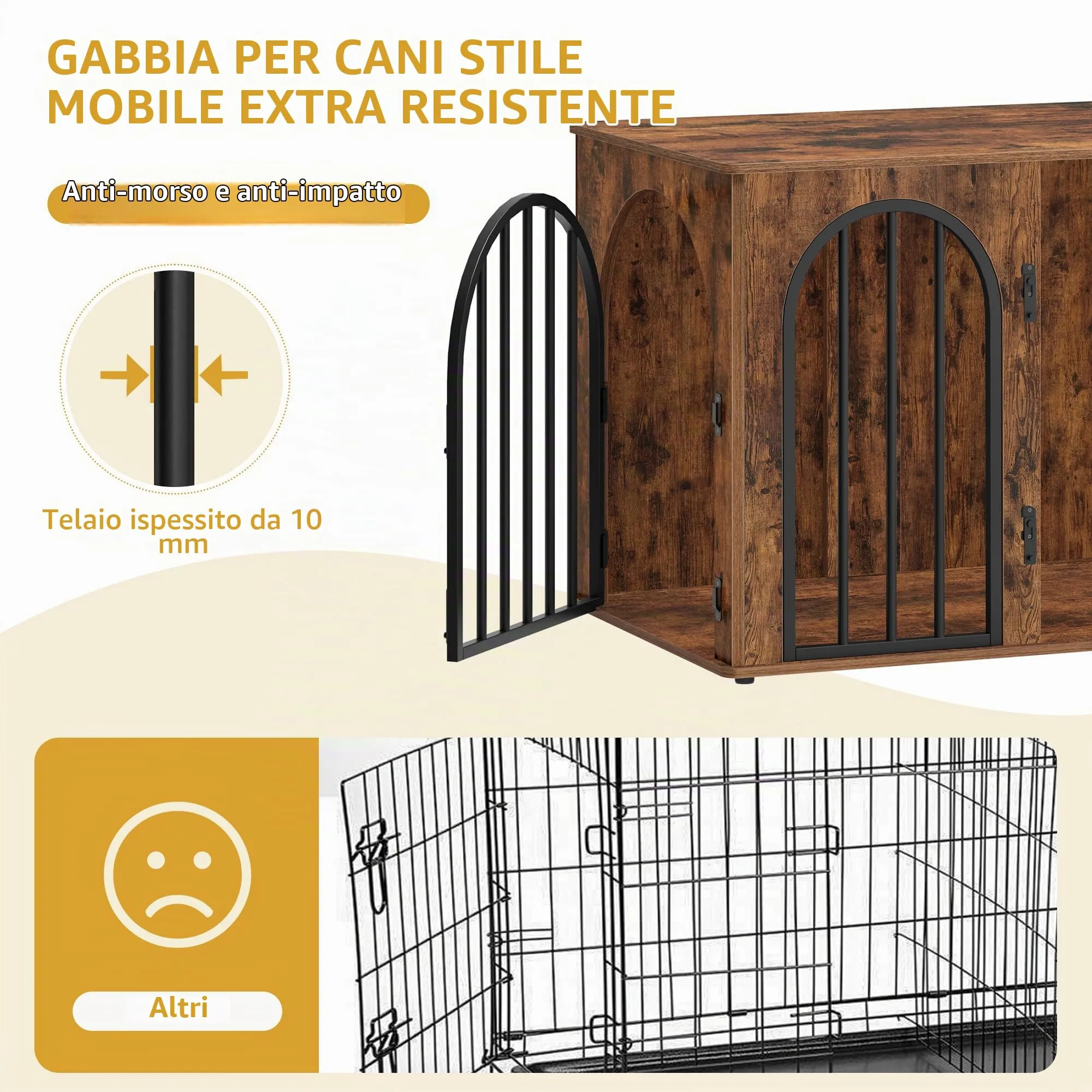 Hzuaneri 80 cm Gabbia per Cani, Tavolo Supplemento, Cuccia Moderna per Cani Interno, Gabbia per Cuccioli, Casetta per Animali, 3 porte, Porta ad arco, 56 x 80 x 61 cm, Marrone Rustico DFC85101B - immagine 5