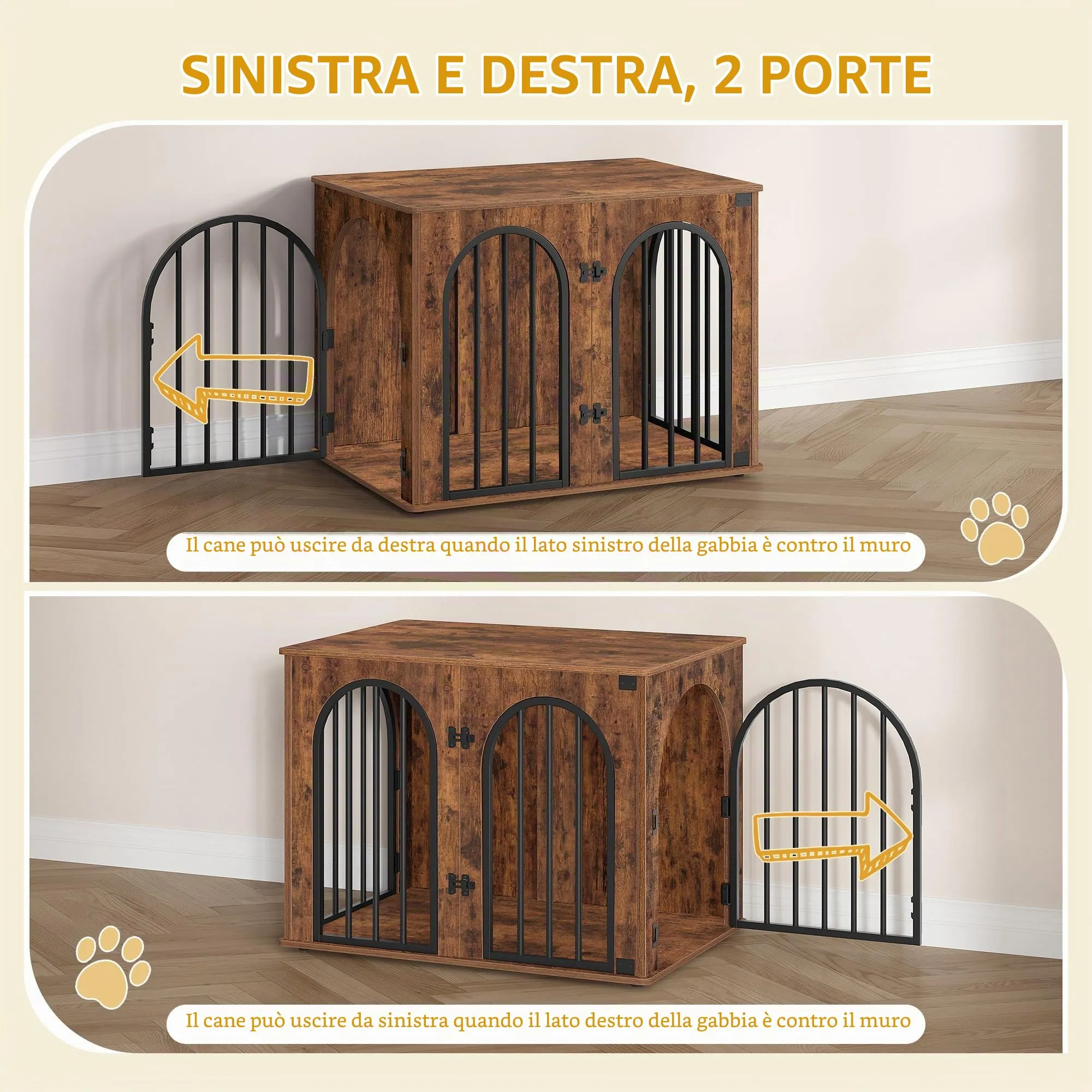 Hzuaneri 80 cm Gabbia per Cani, Tavolo Supplemento, Cuccia Moderna per Cani Interno, Gabbia per Cuccioli, Casetta per Animali, 3 porte, Porta ad arco, 56 x 80 x 61 cm, Marrone Rustico DFC85101B - immagine 7
