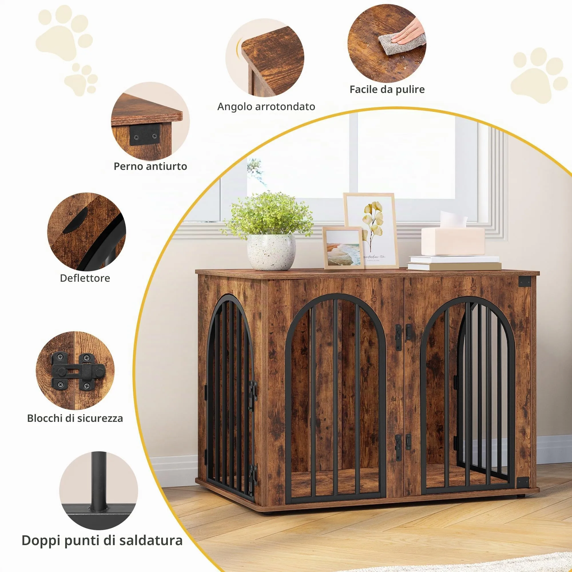 Hzuaneri 80 cm Gabbia per Cani, Tavolo Supplemento, Cuccia Moderna per Cani Interno, Gabbia per Cuccioli, Casetta per Animali, 3 porte, Porta ad arco, 56 x 80 x 61 cm, Marrone Rustico DFC85101B - immagine 8