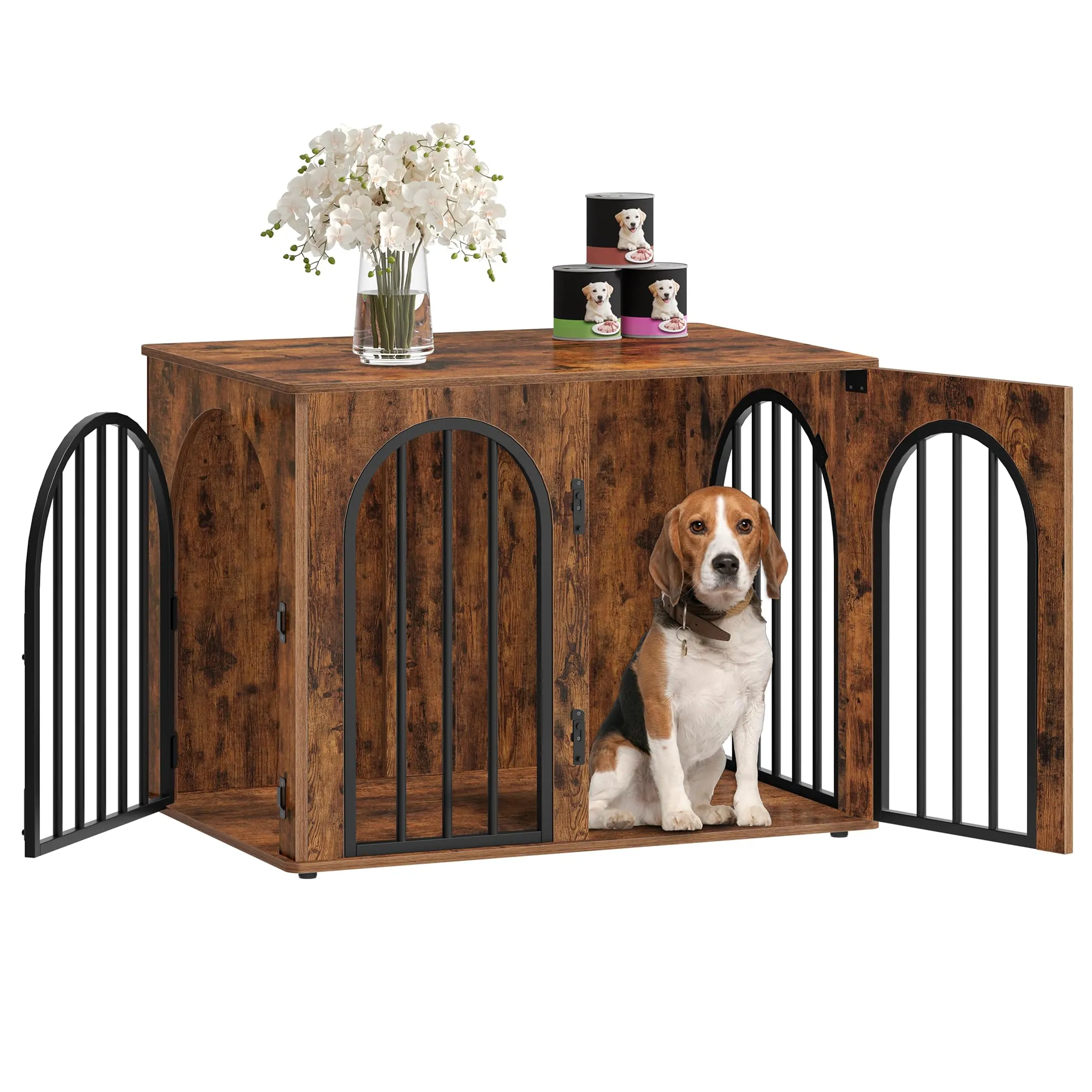 Hzuaneri 80 cm Gabbia per Cani, Tavolo Supplemento, Cuccia Moderna per Cani Interno, Gabbia per Cuccioli, Casetta per Animali, 3 porte, Porta ad arco, 56 x 80 x 61 cm, Marrone Rustico DFC85101B - immagine 9