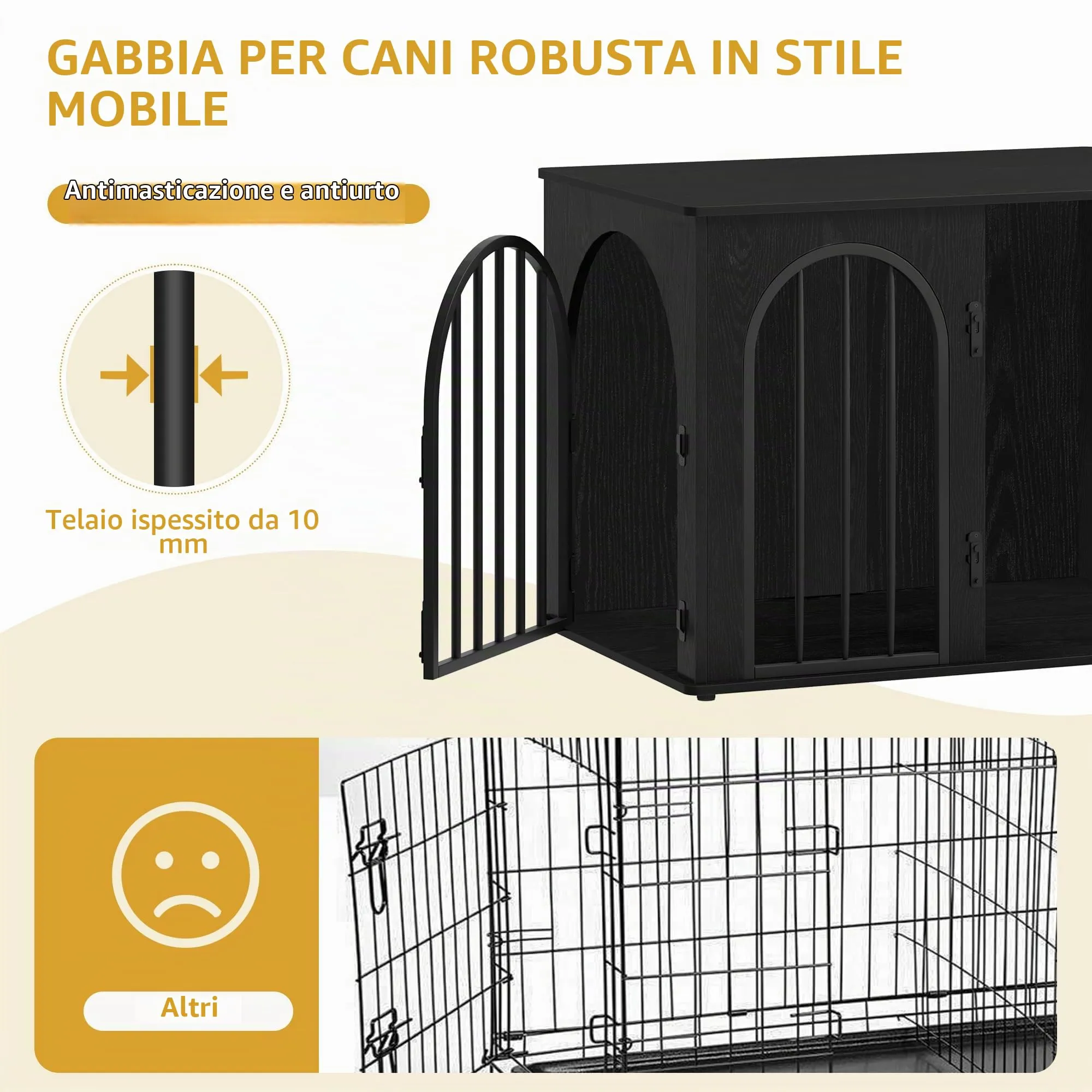 Hzuaneri 80 cm Gabbia per Cani, Tavolo Supplemento, Cuccia Moderna per Cani Interno, Gabbia per Cuccioli, Casetta per Animali, 3 porte, Porta ad arco, 56 x 80 x 61 cm, Nero DFC85104B - immagine 5