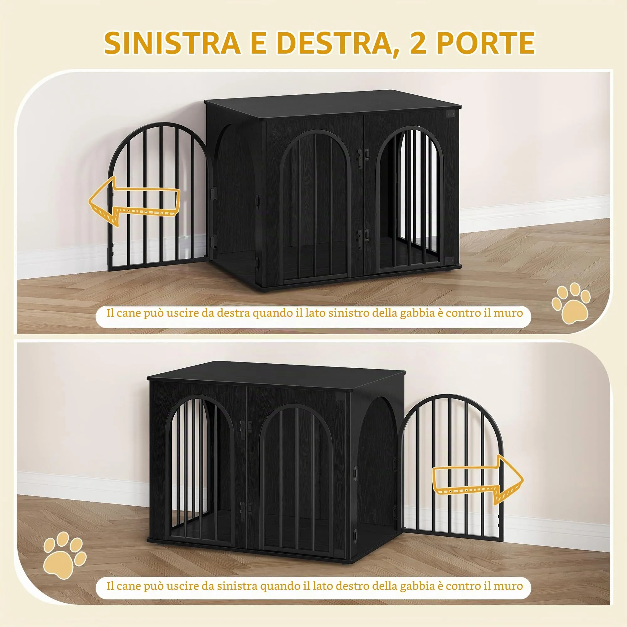 Hzuaneri 80 cm Gabbia per Cani, Tavolo Supplemento, Cuccia Moderna per Cani Interno, Gabbia per Cuccioli, Casetta per Animali, 3 porte, Porta ad arco, 56 x 80 x 61 cm, Nero DFC85104B - immagine 7