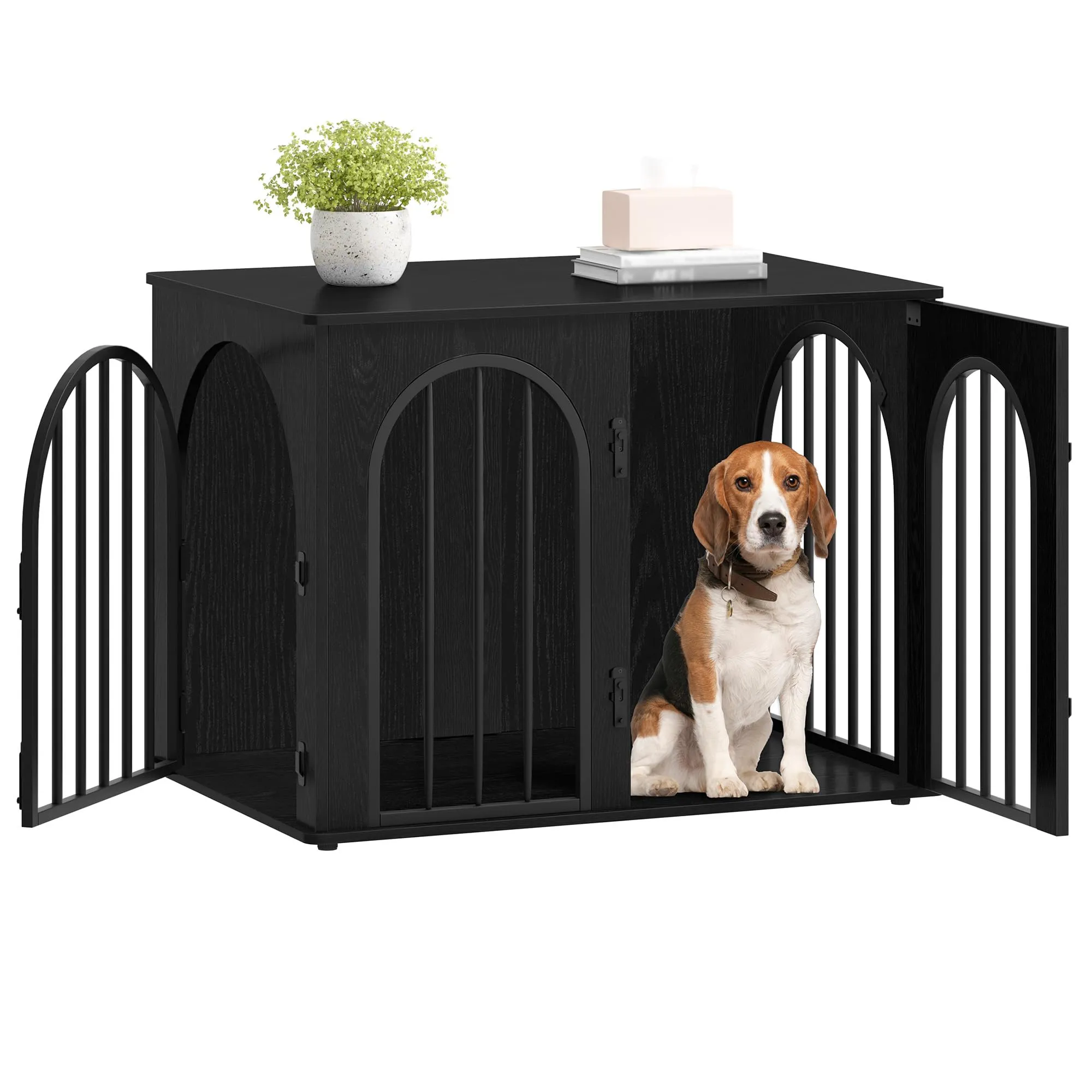 Hzuaneri 80 cm Gabbia per Cani, Tavolo Supplemento, Cuccia Moderna per Cani Interno, Gabbia per Cuccioli, Casetta per Animali, 3 porte, Porta ad arco, 56 x 80 x 61 cm, Nero DFC85104B - immagine 9