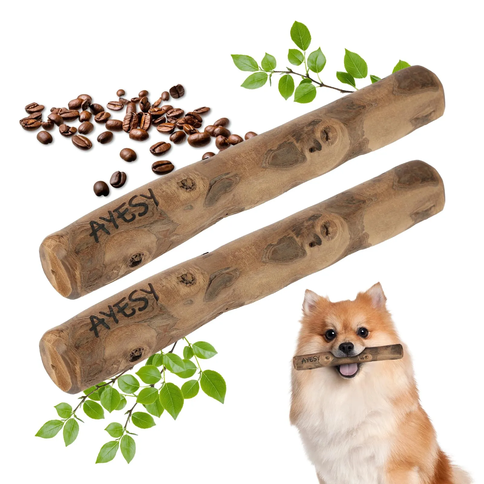 AYESY Legno di Caffè per Cani, 2PZ S Bastone da Masticare Naturale, Giocattolo per per Cani e Cuccioli, Cura dei Denti e Allevia l'ansia, Bastoncino da Masticare per Cane Indistruttibile 100% Naturale - immagine 1