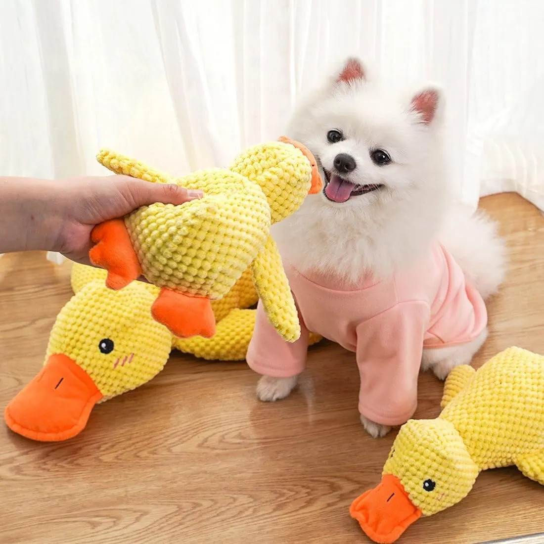 KQOZG Anti-Stress Papera Cane - Peluche Indistruttibile per, Giocattoli rilassanti adatti a cani di piccola e media taglia, Papera Antistress con Design Sicuro per Cani (Giallo) - immagine 5