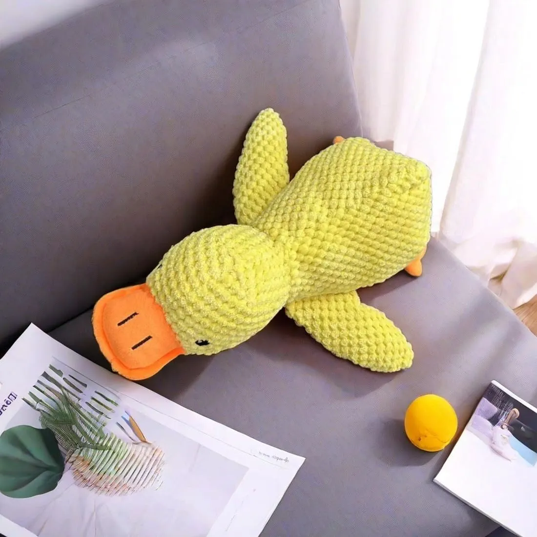 KQOZG Anti-Stress Papera Cane - Peluche Indistruttibile per, Giocattoli rilassanti adatti a cani di piccola e media taglia, Papera Antistress con Design Sicuro per Cani (Giallo) - immagine 6