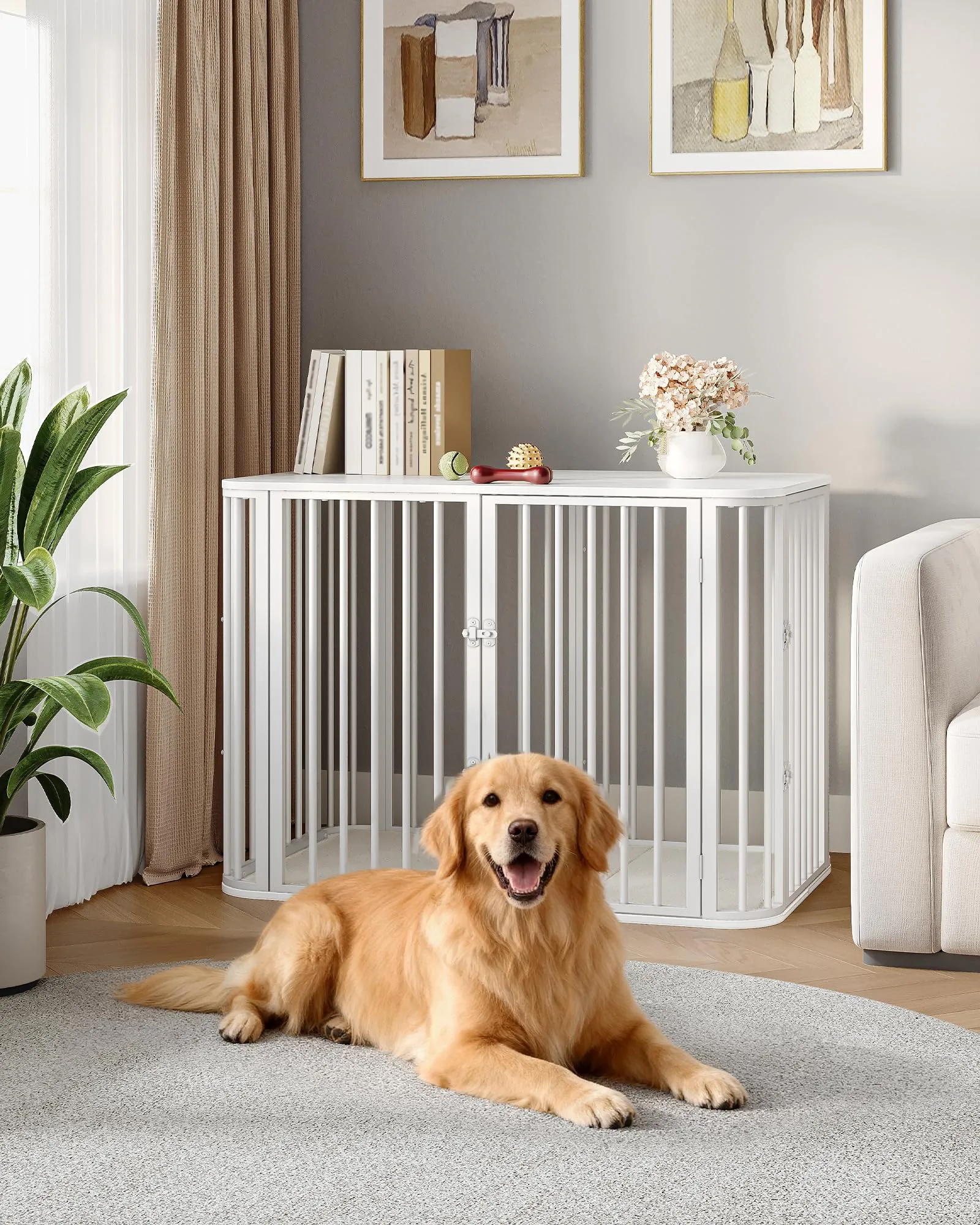 Hzuaneri Gabbia per Cani da Interno 108 cm, kennel Cane Medio con Cuscino, 3 Porte per Cani di Piccola Media, 66 x 108 x 77,5 cm, XXL, Bianco DFC86713W - immagine 2