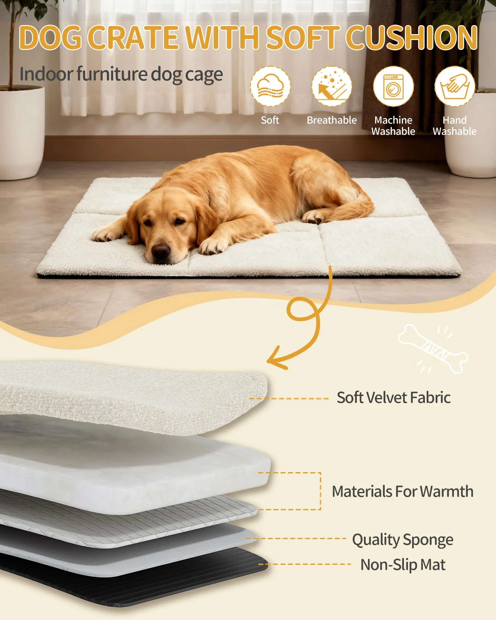 Hzuaneri Gabbia per Cani da Interno 108 cm, kennel Cane Medio con Cuscino, 3 Porte per Cani di Piccola Media, 66 x 108 x 77,5 cm, XXL, Bianco DFC86713W - immagine 3