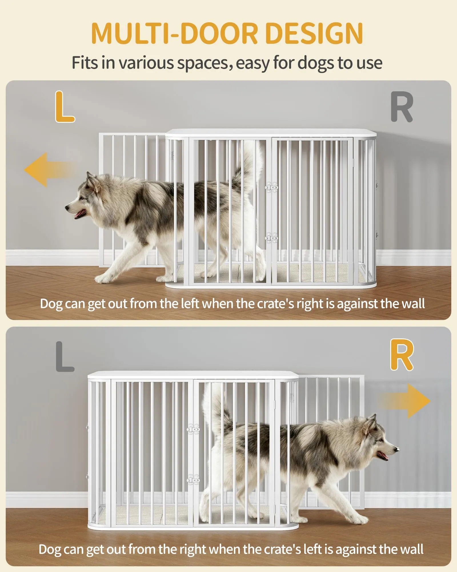 Hzuaneri Gabbia per Cani da Interno 108 cm, kennel Cane Medio con Cuscino, 3 Porte per Cani di Piccola Media, 66 x 108 x 77,5 cm, XXL, Bianco DFC86713W - immagine 5