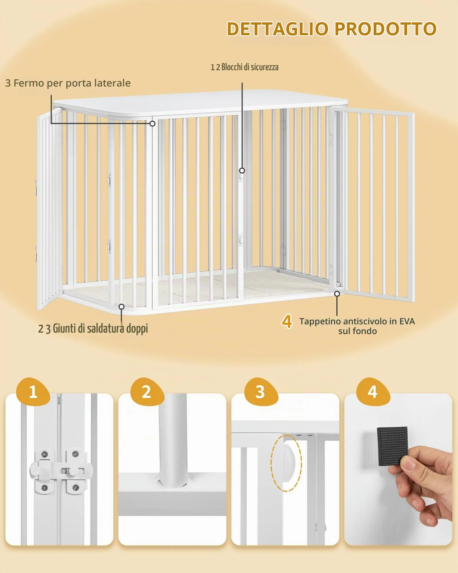 Hzuaneri Gabbia per Cani da Interno 108 cm, kennel Cane Medio con Cuscino, 3 Porte per Cani di Piccola Media, 66 x 108 x 77,5 cm, XXL, Bianco DFC86713W - immagine 6