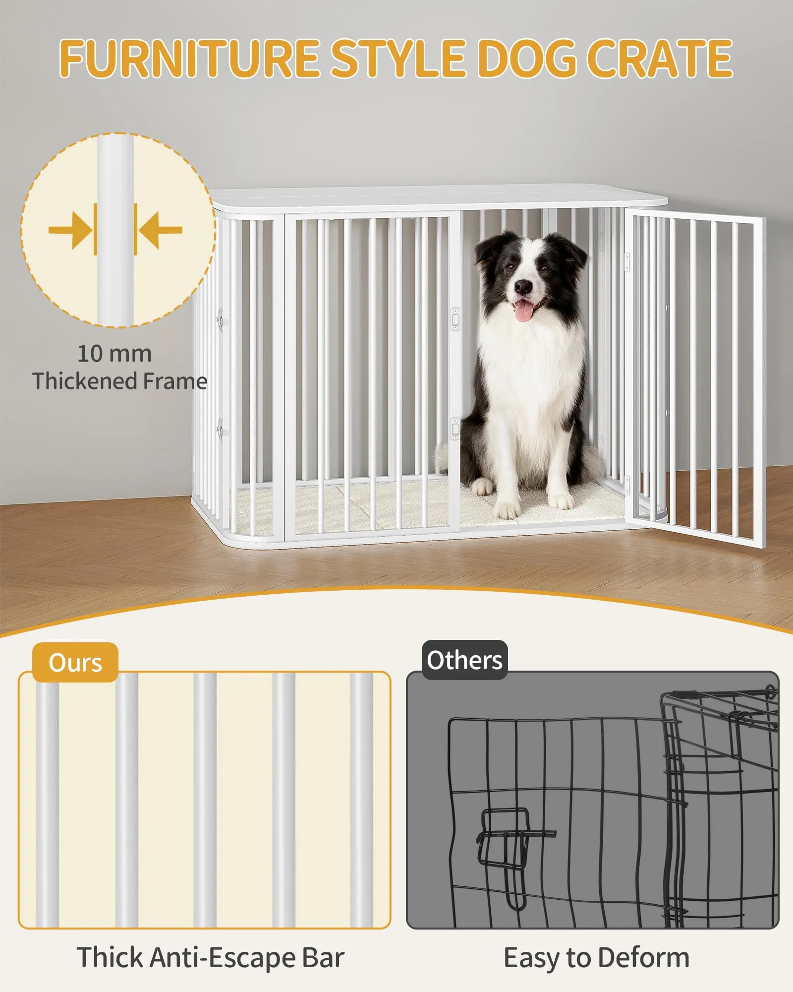 Hzuaneri Gabbia per Cani da Interno 108 cm, kennel Cane Medio con Cuscino, 3 Porte per Cani di Piccola Media, 66 x 108 x 77,5 cm, XXL, Bianco DFC86713W - immagine 7