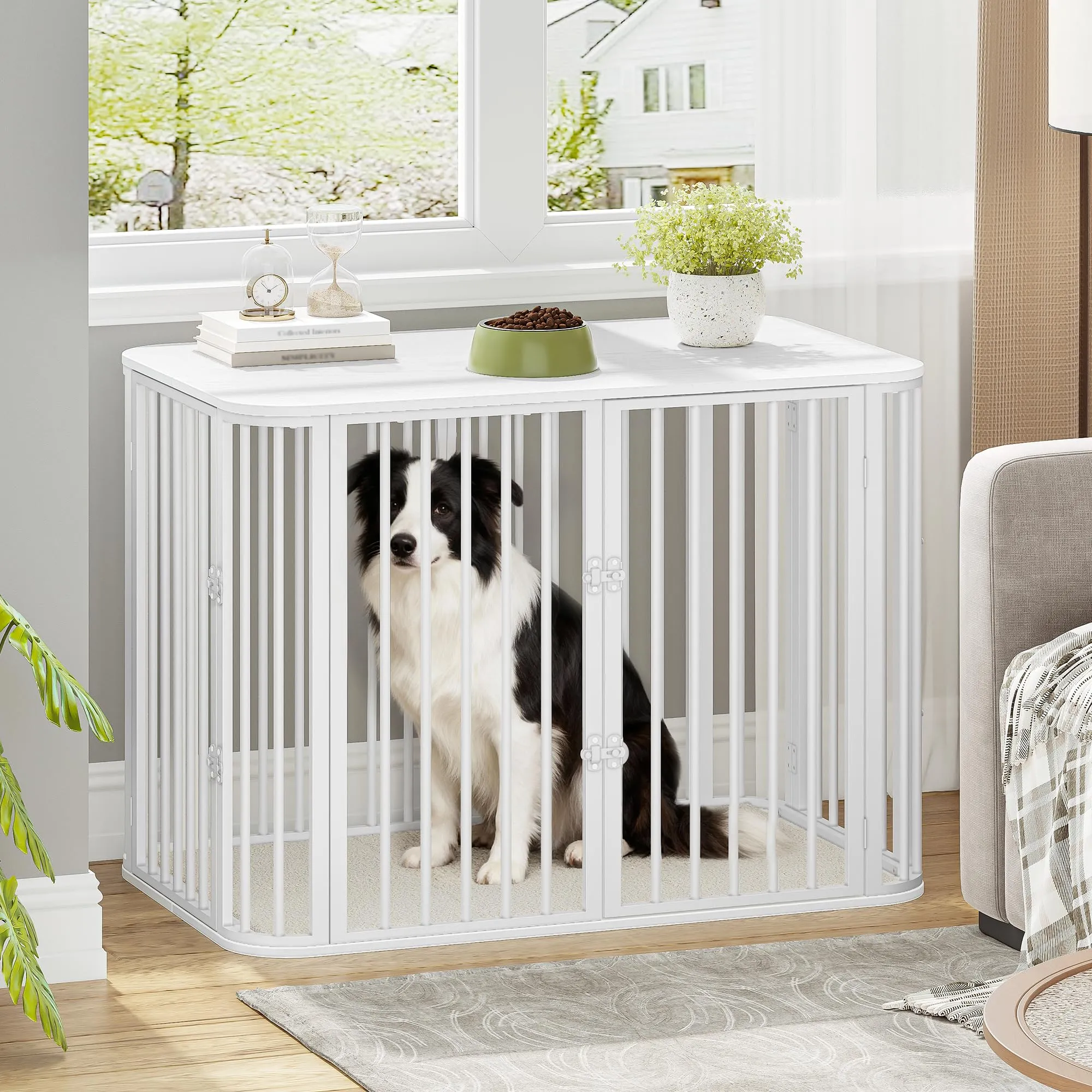 Hzuaneri Gabbia per Cani da Interno 108 cm, kennel Cane Medio con Cuscino, 3 Porte per Cani di Piccola Media, 66 x 108 x 77,5 cm, XXL, Bianco DFC86713W - immagine 9