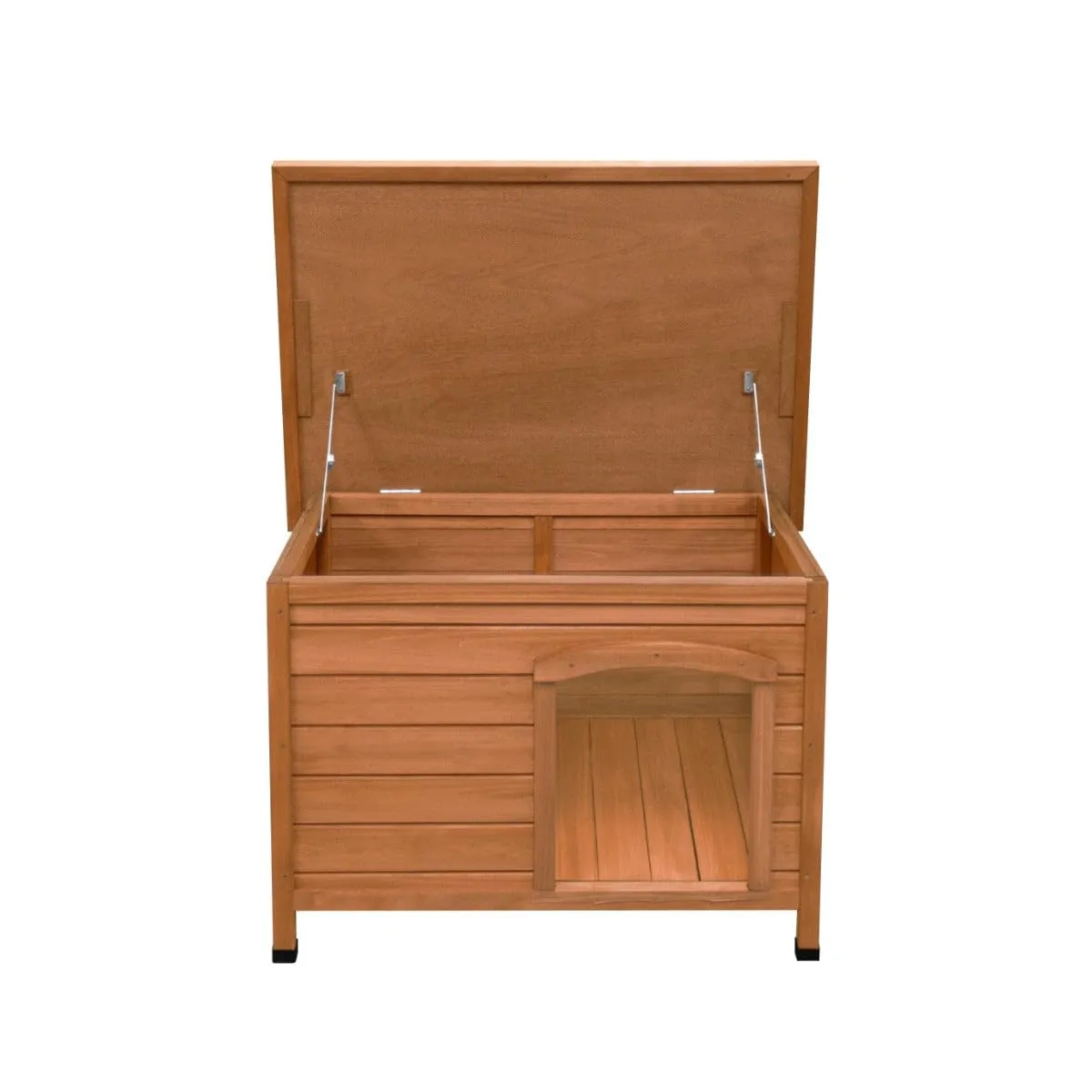 Cuccia per cani di piccola taglia casa per animali H 58cm H x 86cm L x 63cm P tetto apribile con cerniera Sportelli rimovibili sul pavimento Resistente alle intemperie Legno di abete Facile da pulire - immagine 3