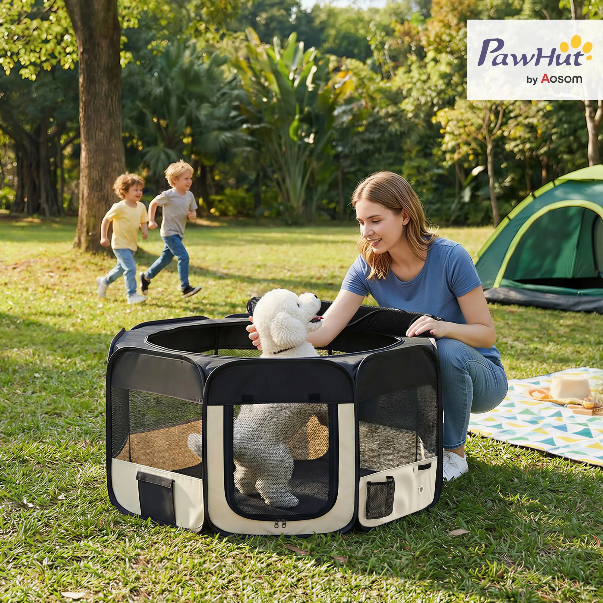 PawHut Recinto pieghevole impermeabile per animali 90x41cm Nero - immagine 2