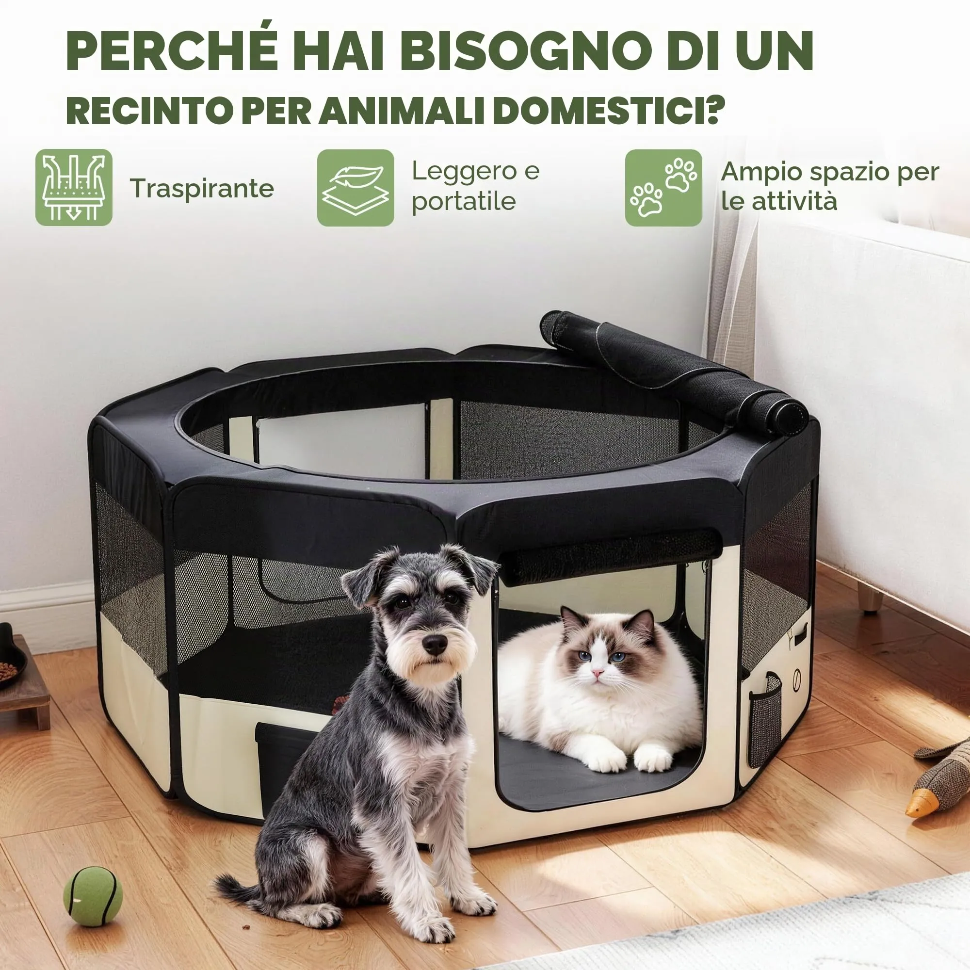 PawHut Recinto pieghevole impermeabile per animali 90x41cm Nero - immagine 3