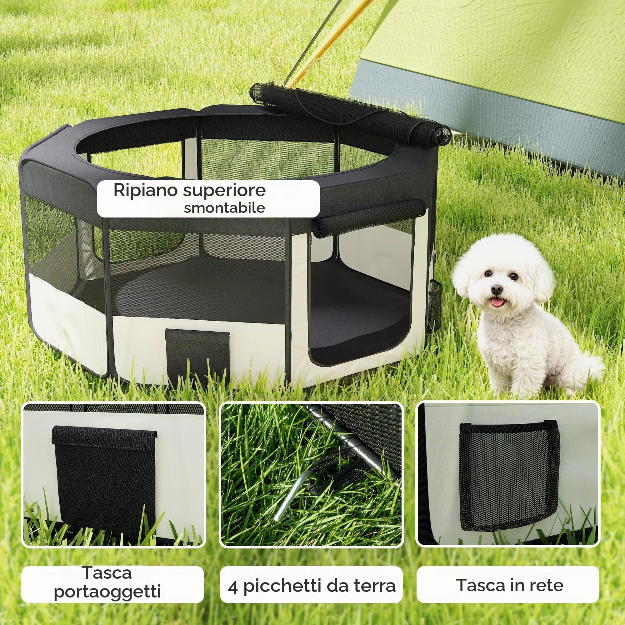PawHut Recinto pieghevole impermeabile per animali 90x41cm Nero - immagine 4