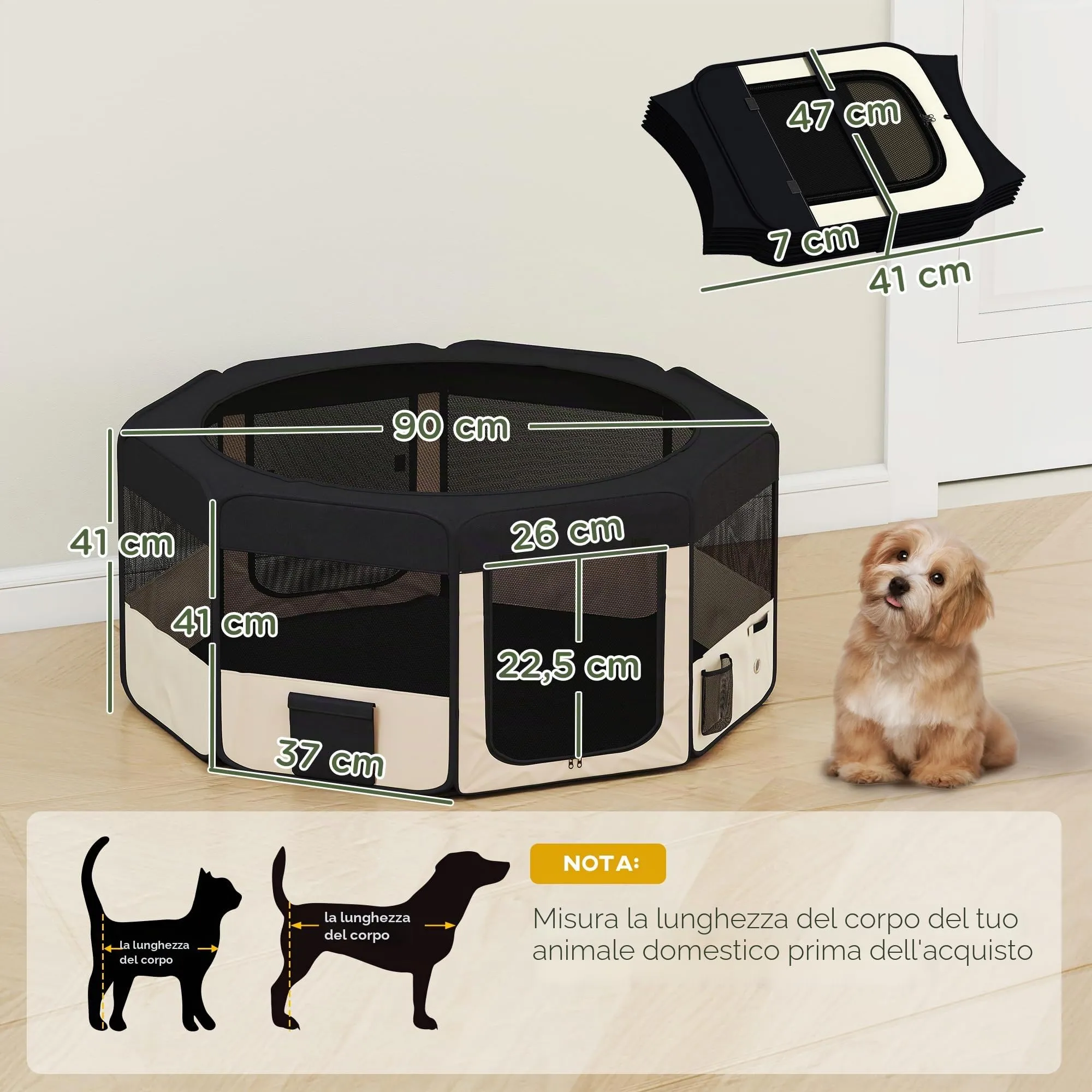 PawHut Recinto pieghevole impermeabile per animali 90x41cm Nero - immagine 7