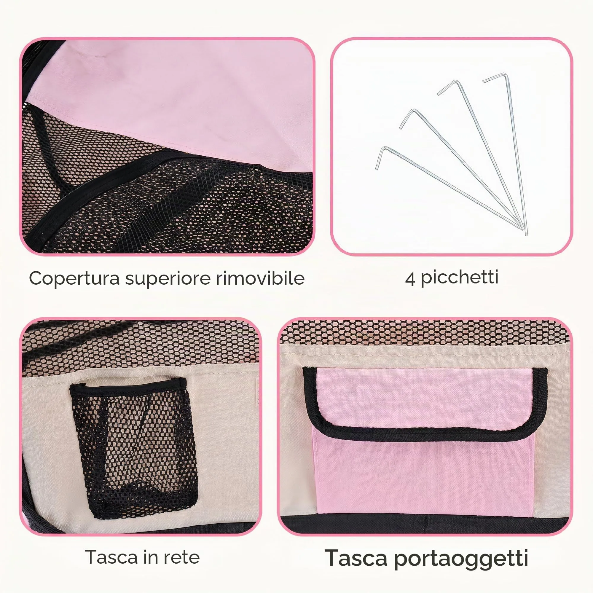 PawHut Recinto per gatti e cani in tessuto Oxford 600D Ø90x41cm Rosa - immagine 4