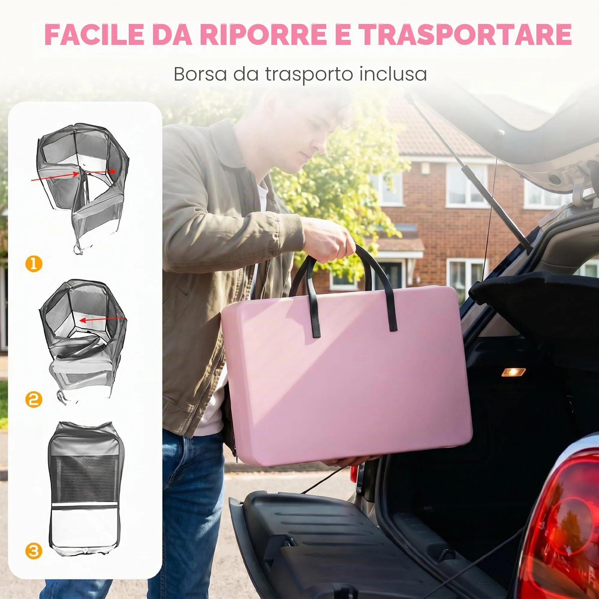 PawHut Recinto per gatti e cani in tessuto Oxford 600D Ø90x41cm Rosa - immagine 6