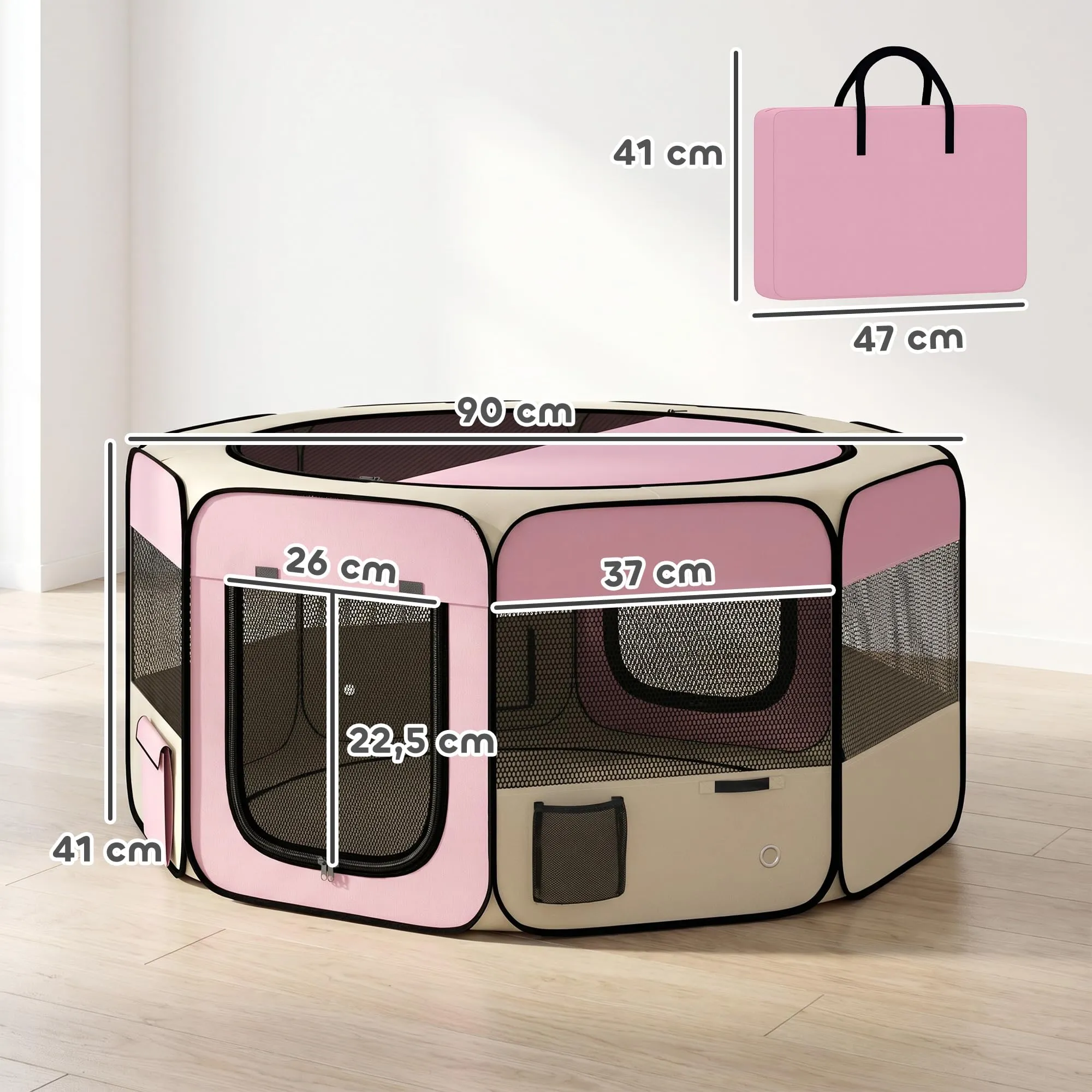 PawHut Recinto per gatti e cani in tessuto Oxford 600D Ø90x41cm Rosa - immagine 7
