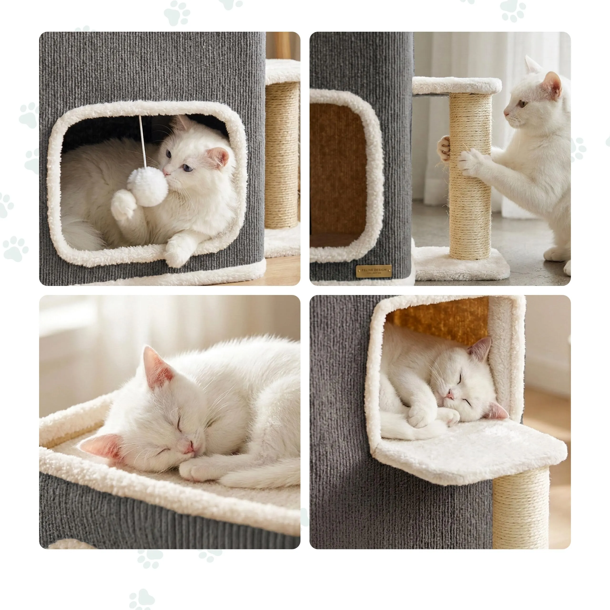 Relaxdays Casetta gatti 2 piani, cuccia con pallina e tiragraffi, grigia - immagine 3