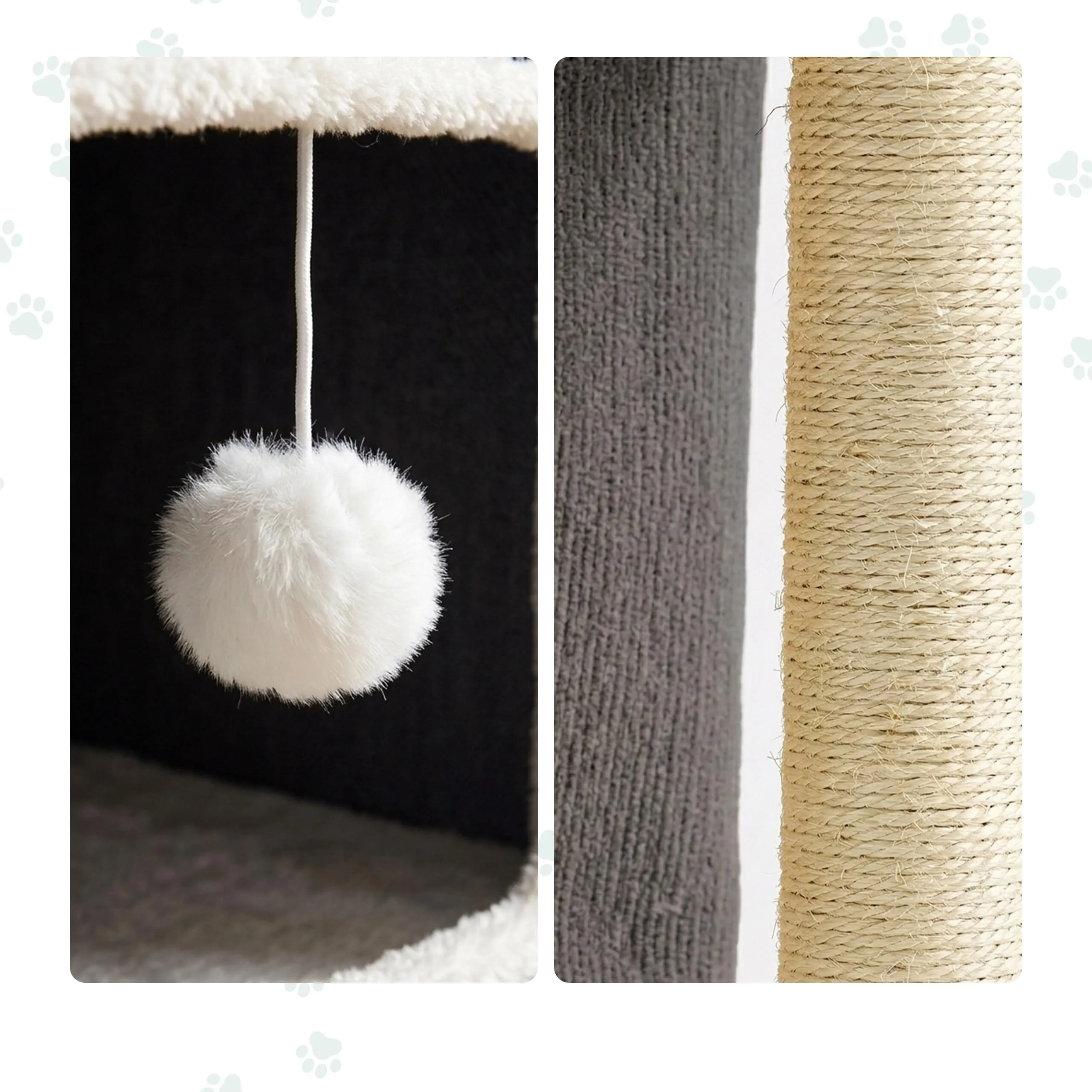 Relaxdays Casetta gatti 2 piani, cuccia con pallina e tiragraffi, grigia - immagine 8
