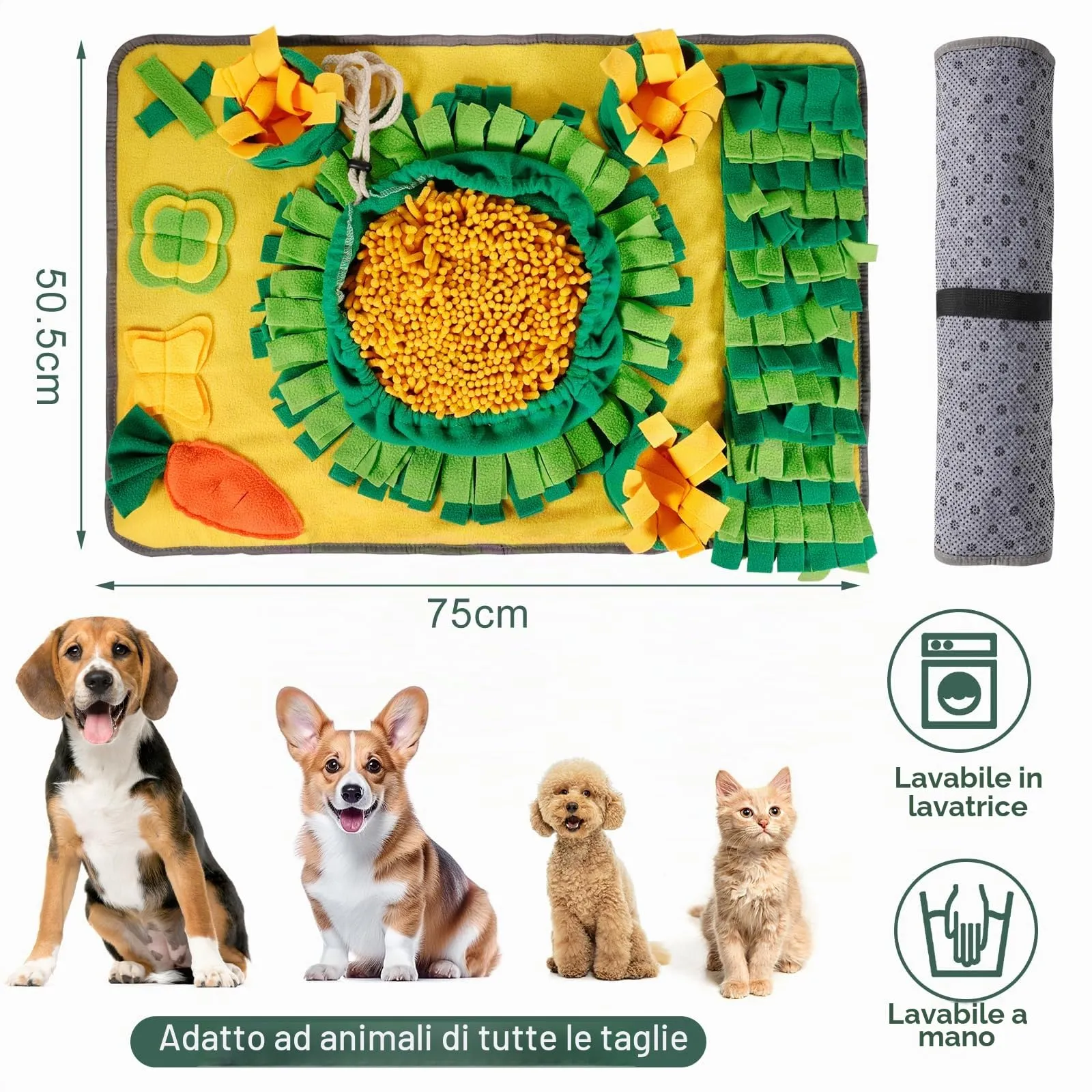 ZPQAODI Sniffing Tappeto per Cani Dogs, Dog Sniffing Mat Snuffle Mat per Cani per Canii Tappeto Sniffing mat per canii tappetini puzzle per Addestramento Canii per Giochi Interattivi (75 x 50,5 cm) - immagine 2