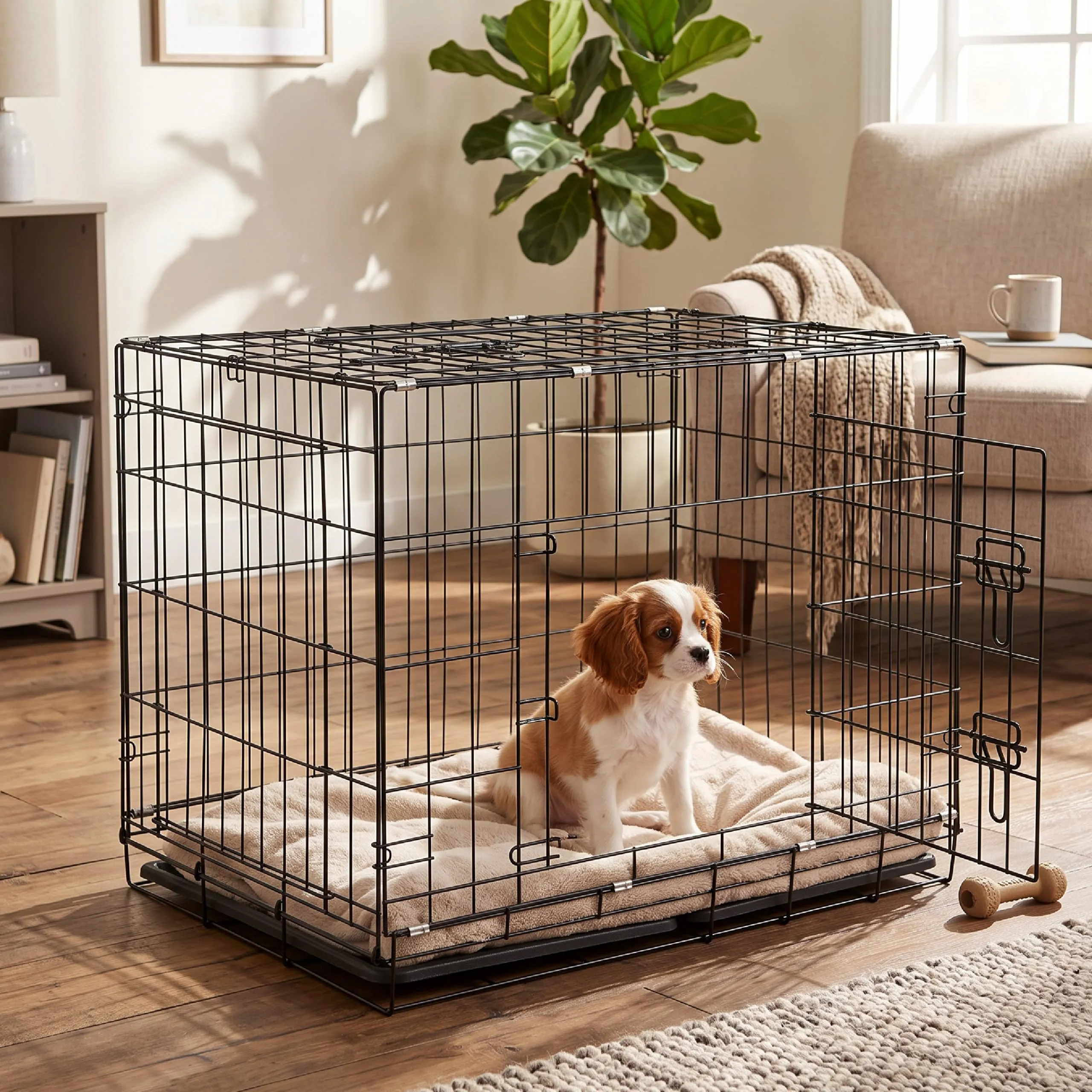 Baroni Home Gabbia per Cani e Gatti in Metallo Pieghevole, Trasportino con Doppia Porta Superiore e Laterale, Vaschetta Estraibile, Struttura Richiudibile e Salvaspazio, 70x50x60cm - immagine 2