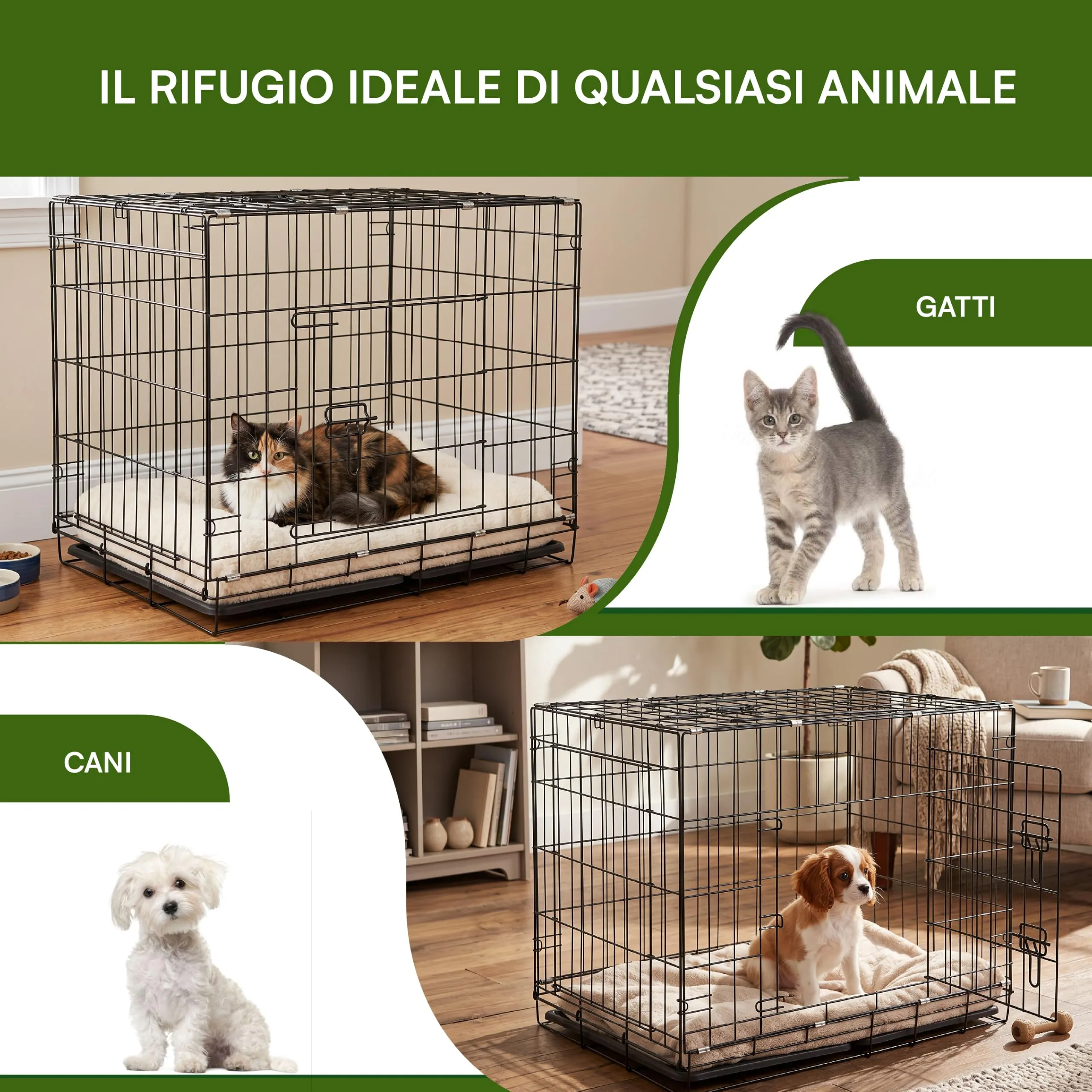 Baroni Home Gabbia per Cani e Gatti in Metallo Pieghevole, Trasportino con Doppia Porta Superiore e Laterale, Vaschetta Estraibile, Struttura Richiudibile e Salvaspazio, 70x50x60cm - immagine 4