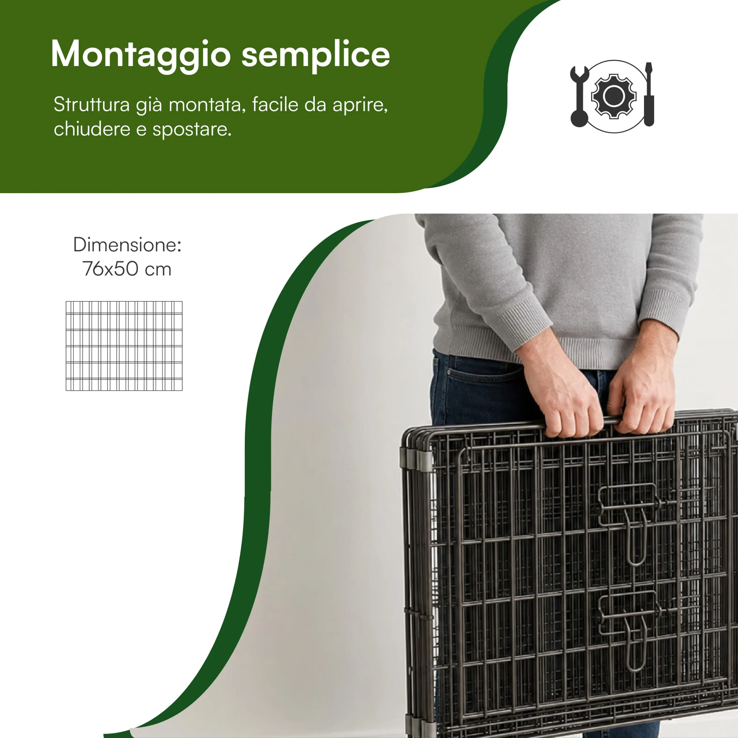 Baroni Home Gabbia per Cani e Gatti in Metallo Pieghevole, Trasportino con Doppia Porta Superiore e Laterale, Vaschetta Estraibile, Struttura Richiudibile e Salvaspazio, 70x50x60cm - immagine 5