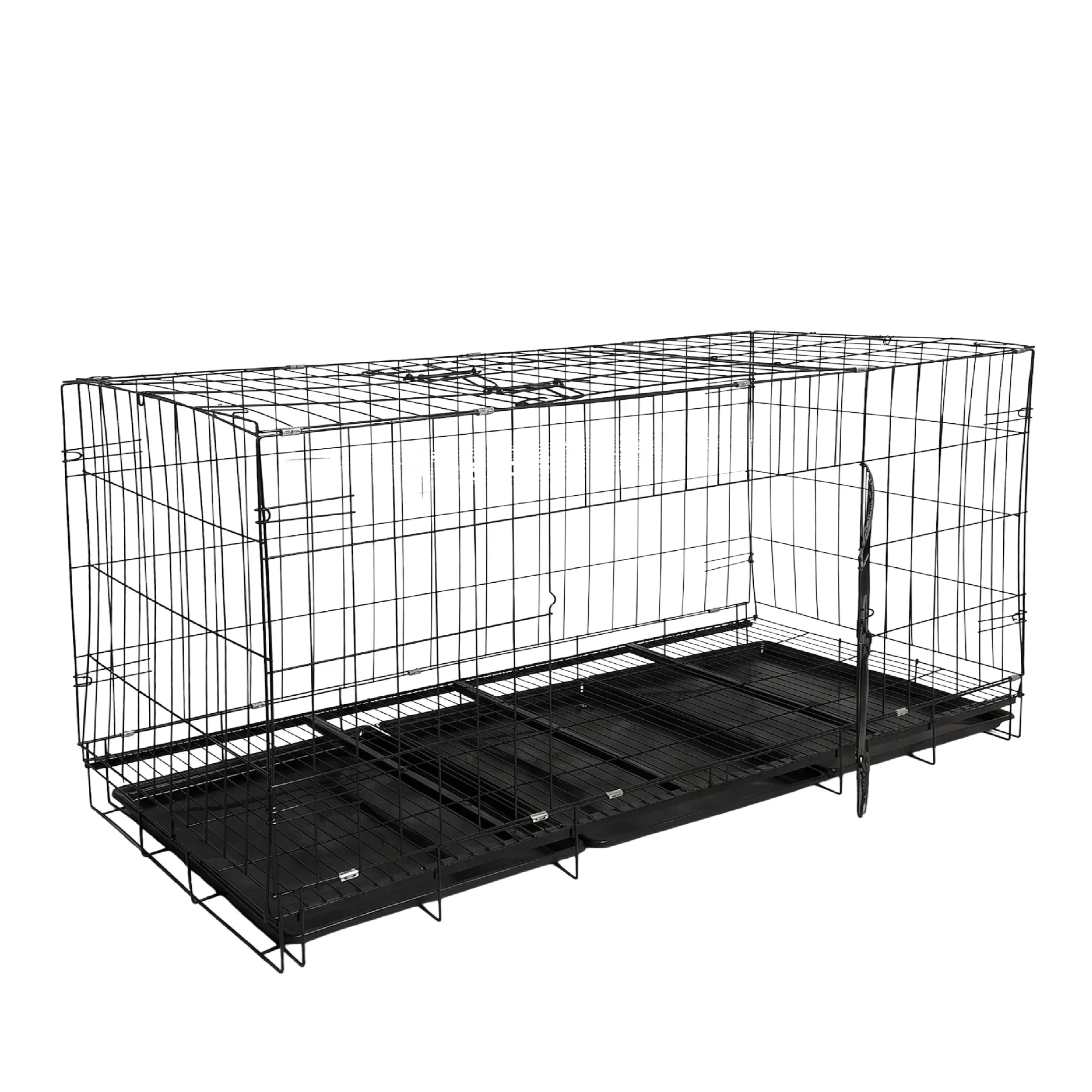 Baroni Home Gabbia per Cani e Gatti in Metallo Pieghevole, Trasportino con Doppia Porta Superiore e Laterale, Vaschetta Estraibile, Struttura Richiudibile e Salvaspazio, 130x60x70cm - immagine 1