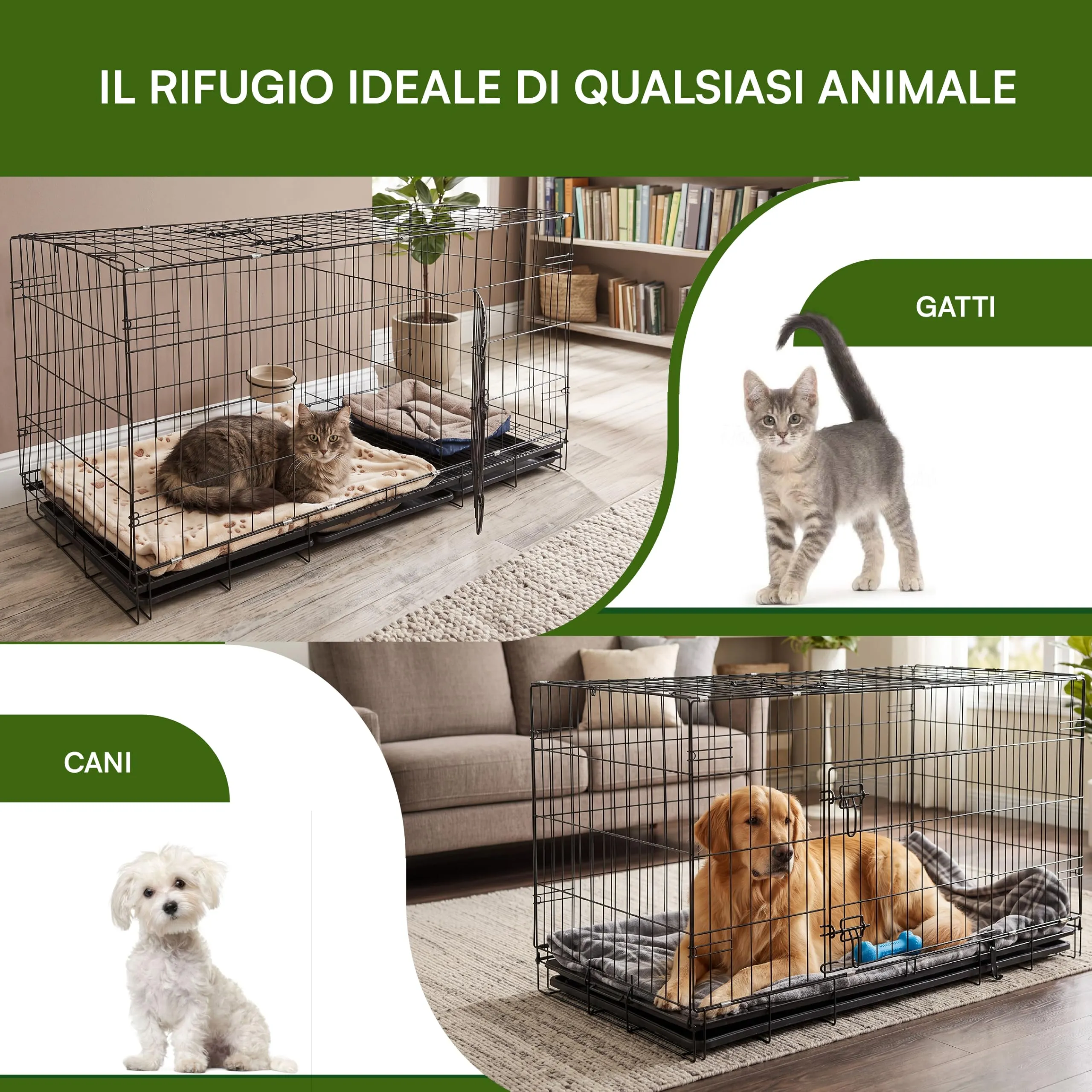 Baroni Home Gabbia per Cani e Gatti in Metallo Pieghevole, Trasportino con Doppia Porta Superiore e Laterale, Vaschetta Estraibile, Struttura Richiudibile e Salvaspazio, 130x60x70cm - immagine 4