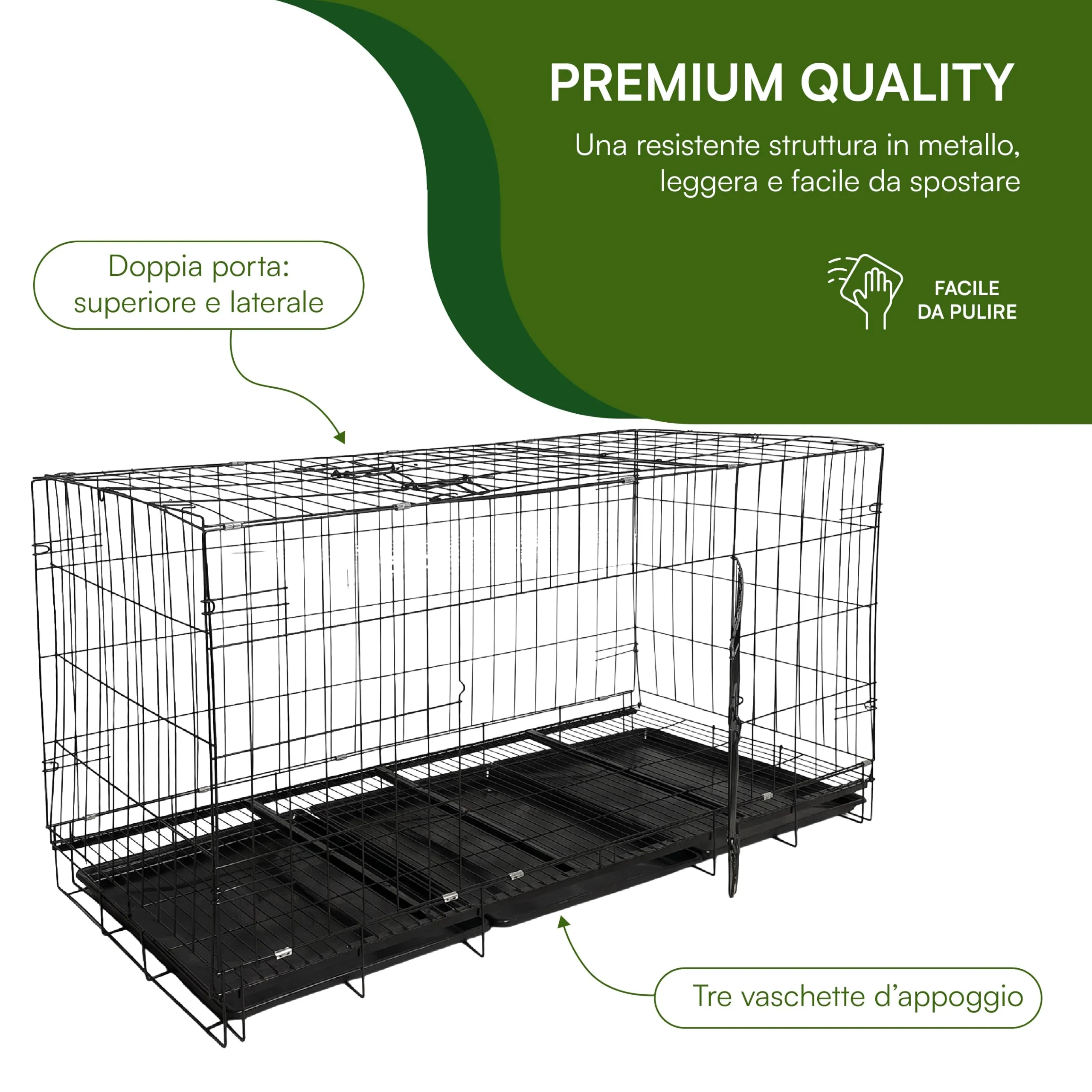 Baroni Home Gabbia per Cani e Gatti in Metallo Pieghevole, Trasportino con Doppia Porta Superiore e Laterale, Vaschetta Estraibile, Struttura Richiudibile e Salvaspazio, 130x60x70cm - immagine 6