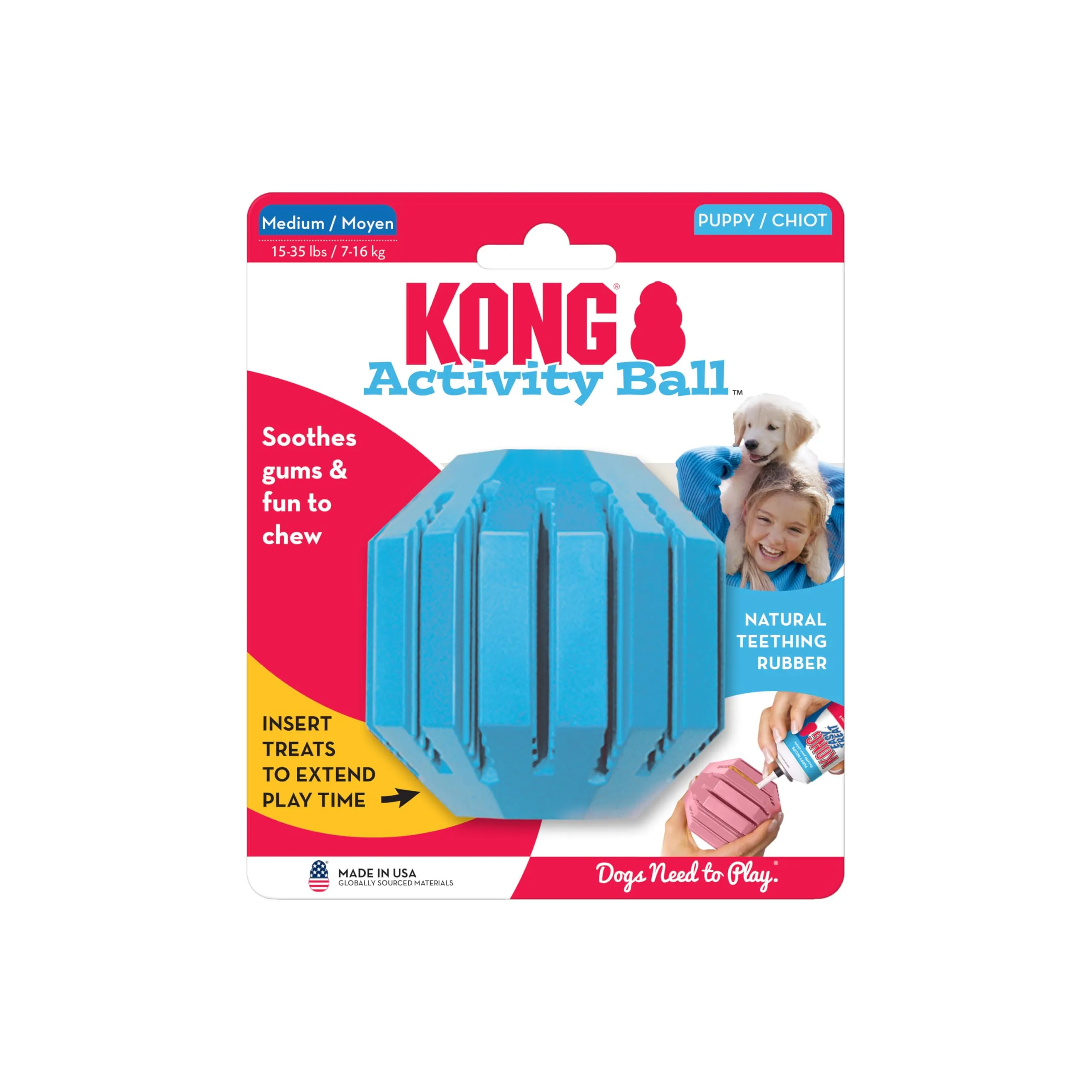 KONG Puppy Activity Ball da Masticare per Cuccioli, Taglia Media - immagine 1