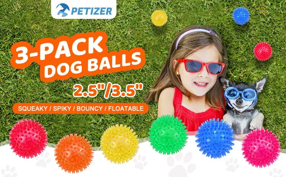 Petizer - Set di 3 palline per cani, giocattolo galleggiante per cani e gatti, per cani da masticare in gomma, per la noia, la pulizia dei denti per cani di piccola e media taglia - immagine 2