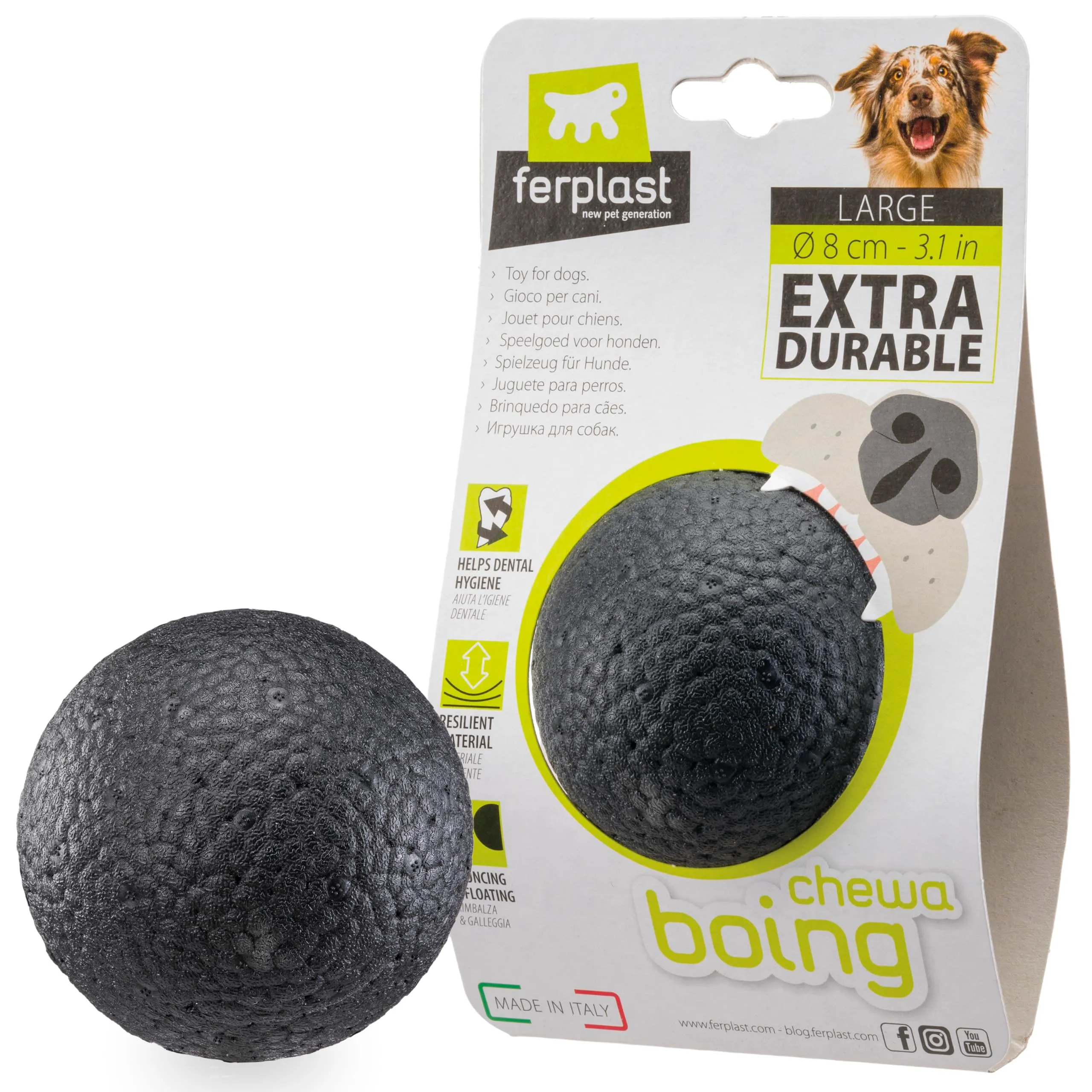 Ferplast Chewa Boing Palla per Cane Grande - Pallina in Materiale Durevole, Atossico, Resistente ai Morsi per Igiene Dentale, Rimbalza e Galleggia - Nero - immagine 1